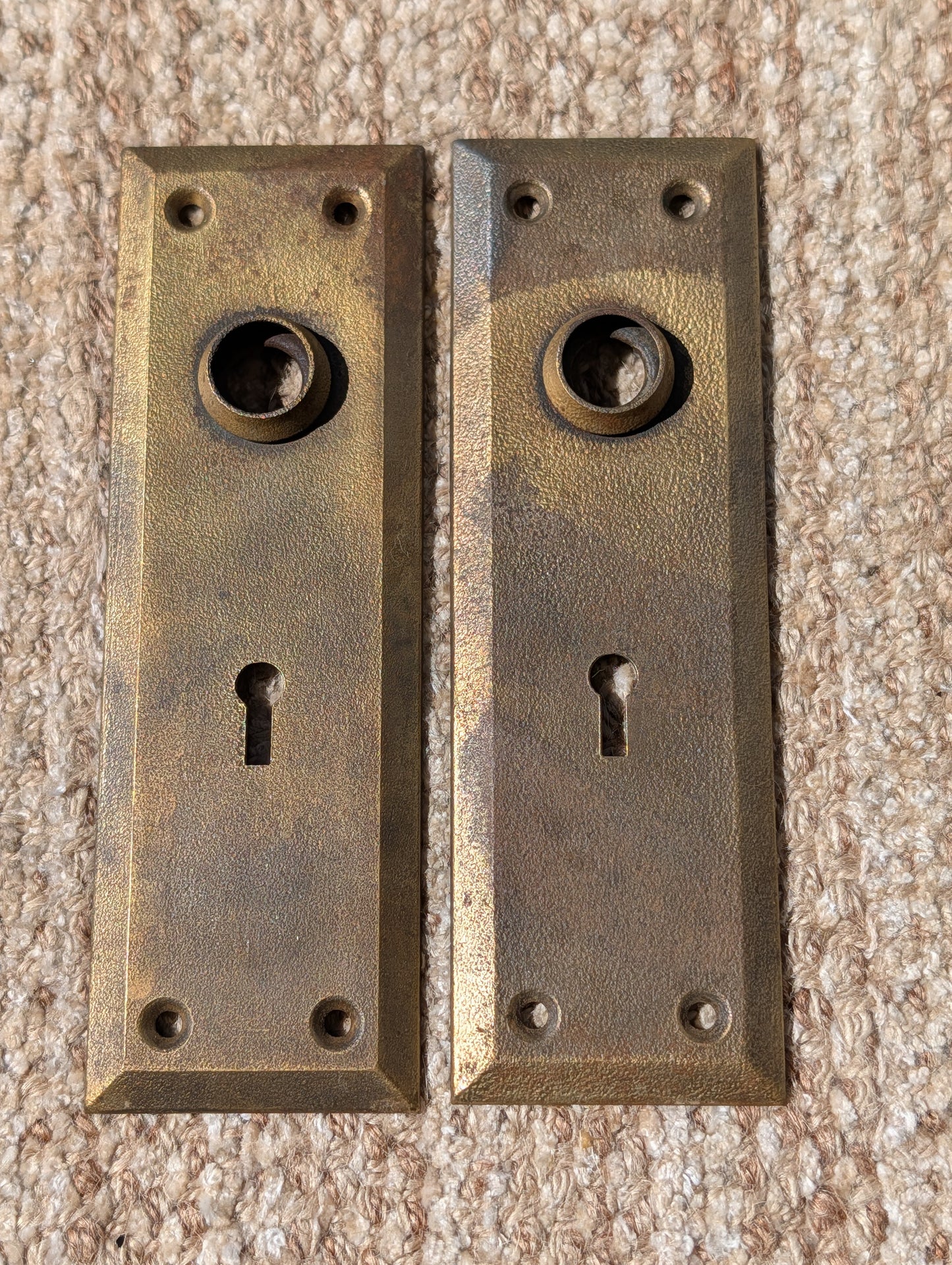 Pair Of Antique 2 1/4" x 7" Steel Door Knob Plate Hardware