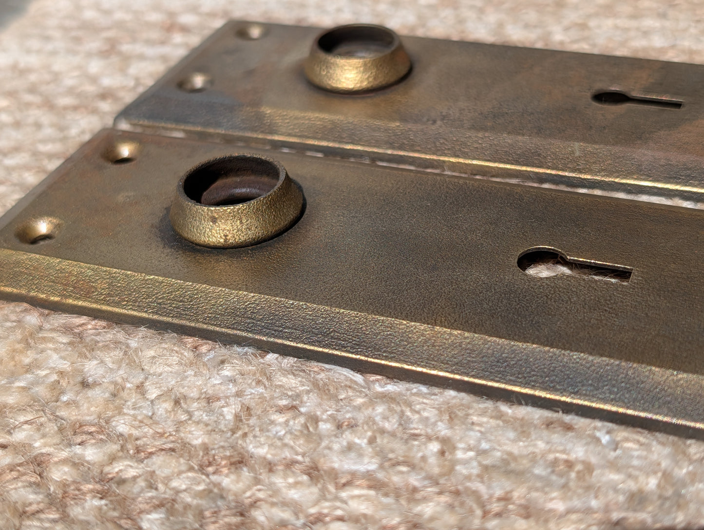 Pair Of Antique 2 1/4" x 7" Steel Door Knob Plate Hardware
