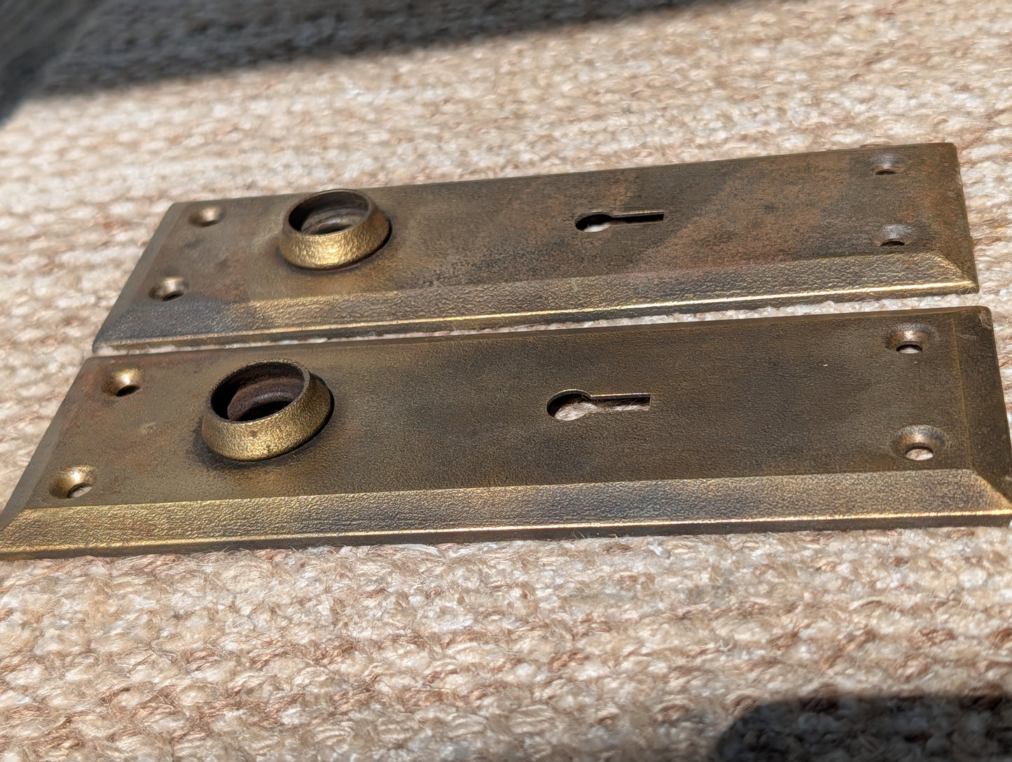 Pair Of Antique 2 1/4" x 7" Steel Door Knob Plate Hardware