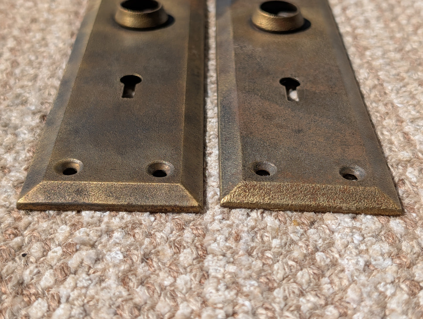 Pair Of Antique 2 1/4" x 7" Steel Door Knob Plate Hardware