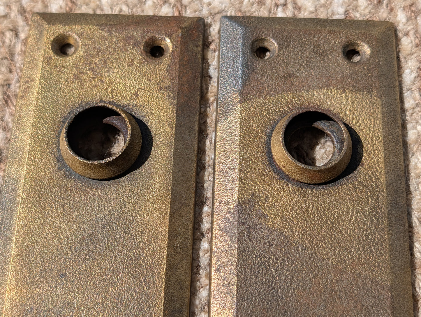 Pair Of Antique 2 1/4" x 7" Steel Door Knob Plate Hardware