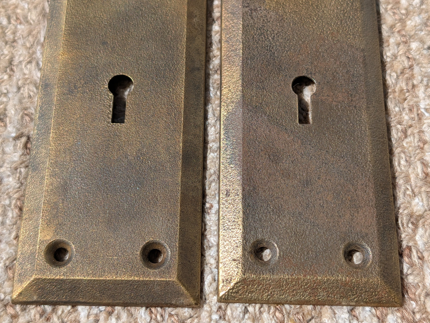 Pair Of Antique 2 1/4" x 7" Steel Door Knob Plate Hardware