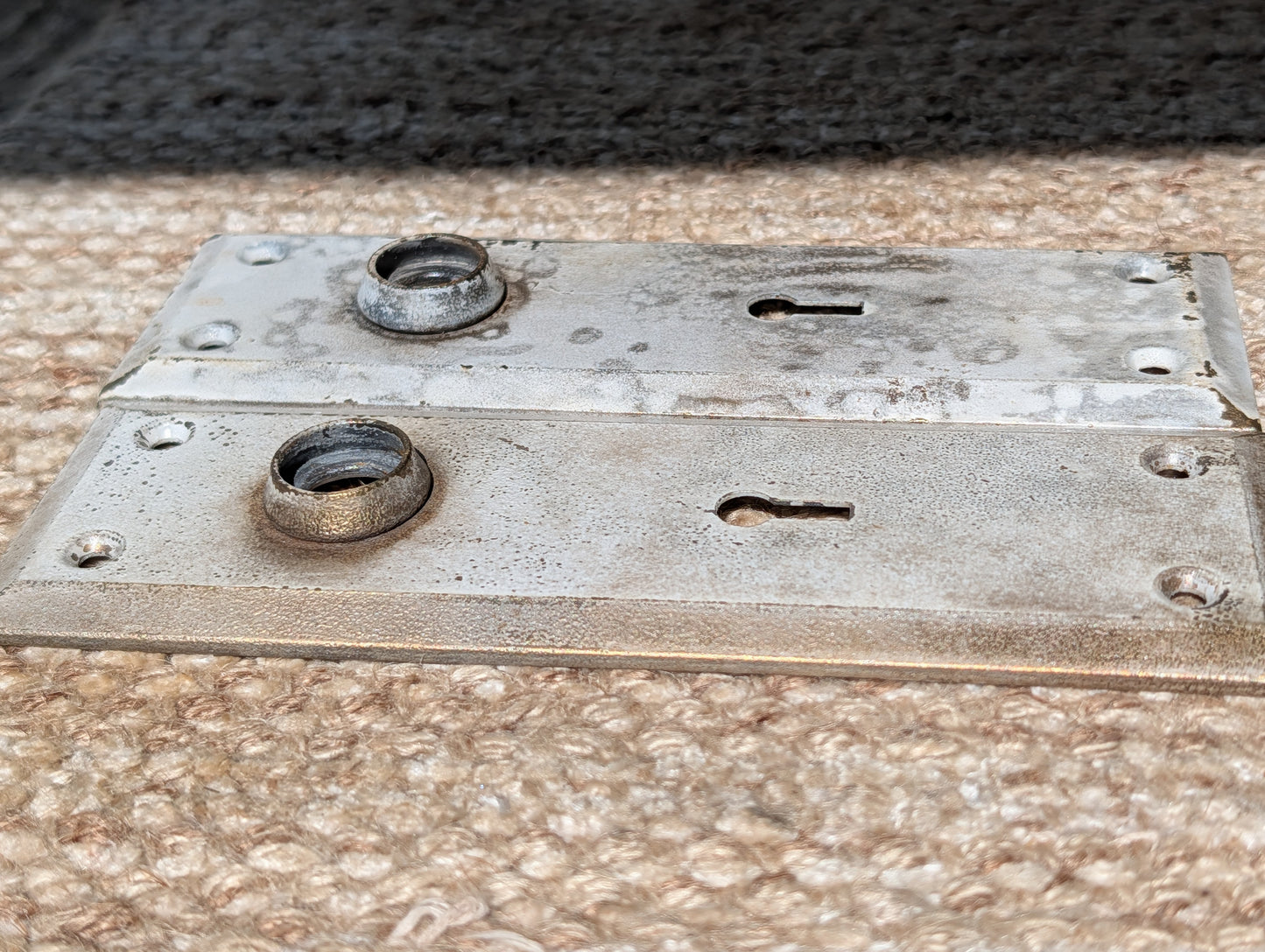 Pair Of Antique 2 1/4" x 7" Steel Door Knob Plate Hardware