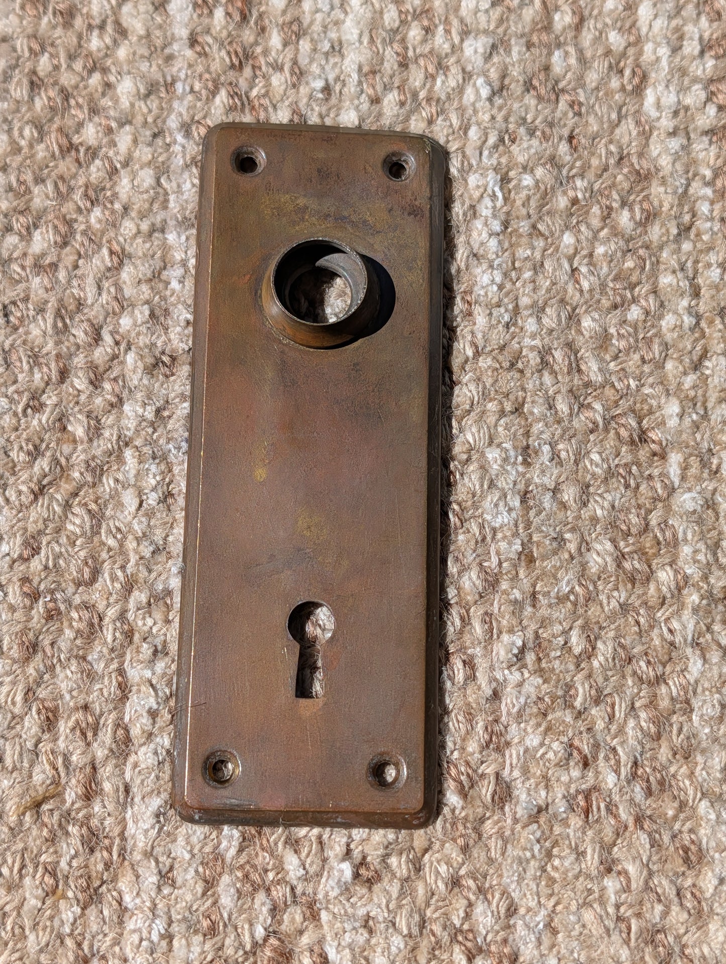 2 1/8" x 6" Antique Stamped Brass Door Knob Plate