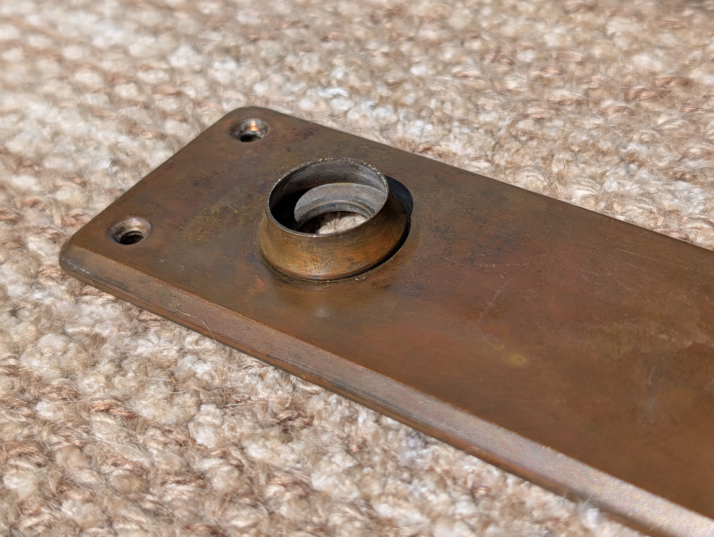 2 1/8" x 6" Antique Stamped Brass Door Knob Plate