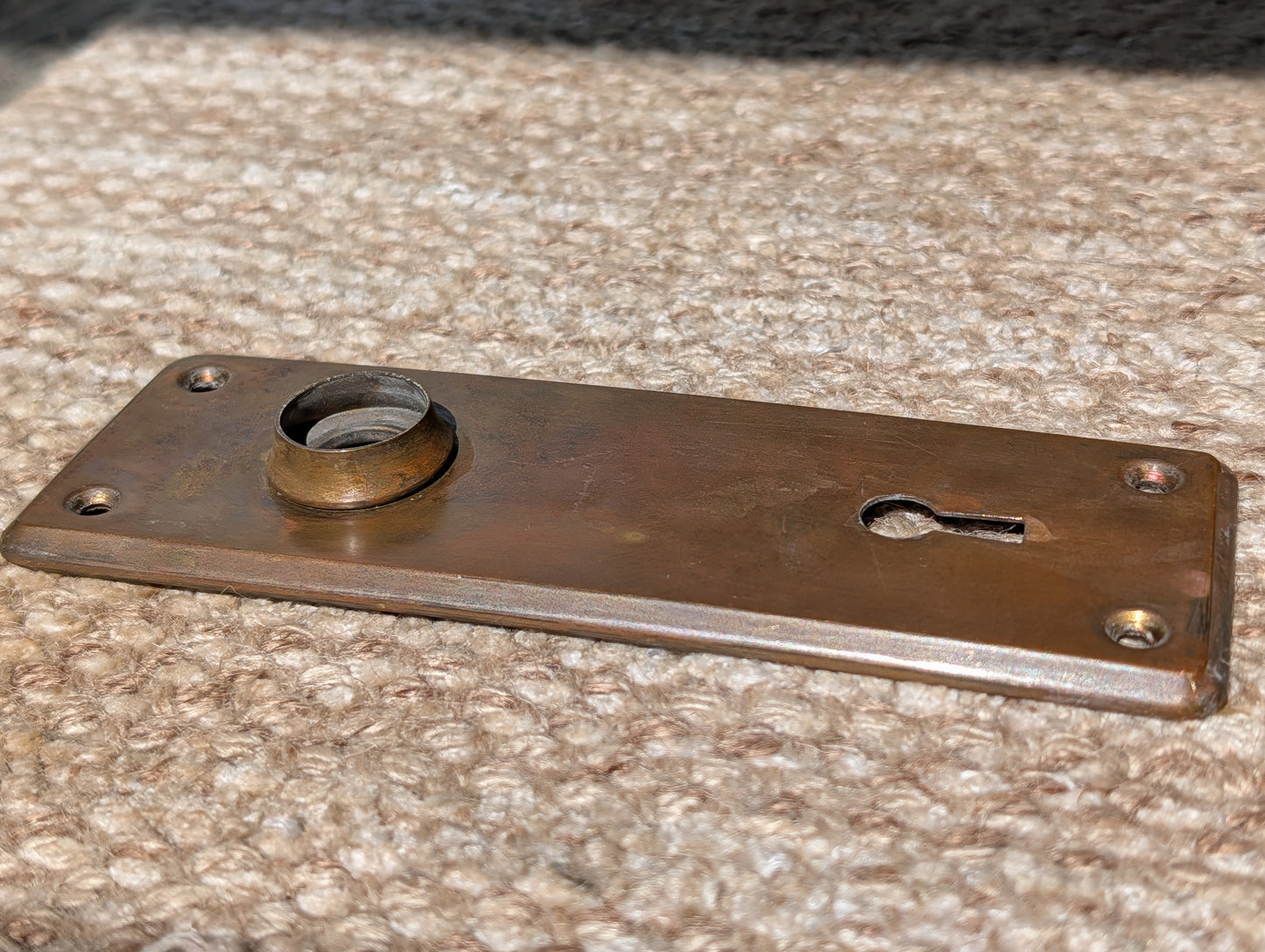2 1/8" x 6" Antique Stamped Brass Door Knob Plate