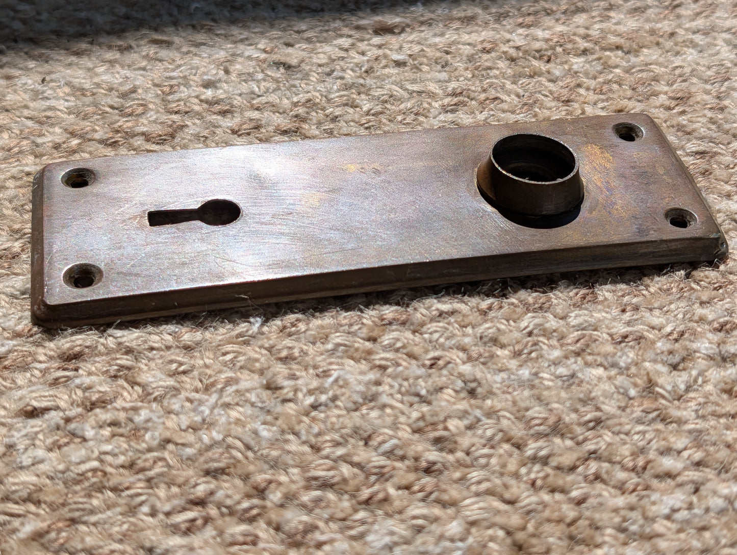 2 1/8" x 6" Antique Stamped Brass Door Knob Plate