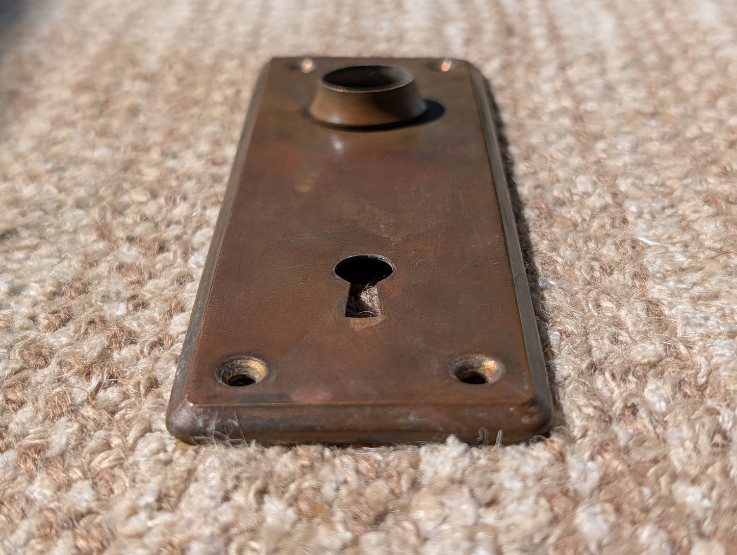2 1/8" x 6" Antique Stamped Brass Door Knob Plate
