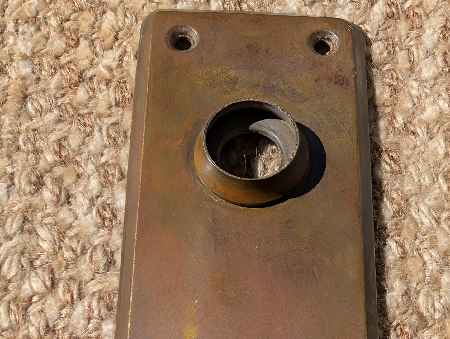 2 1/8" x 6" Antique Stamped Brass Door Knob Plate