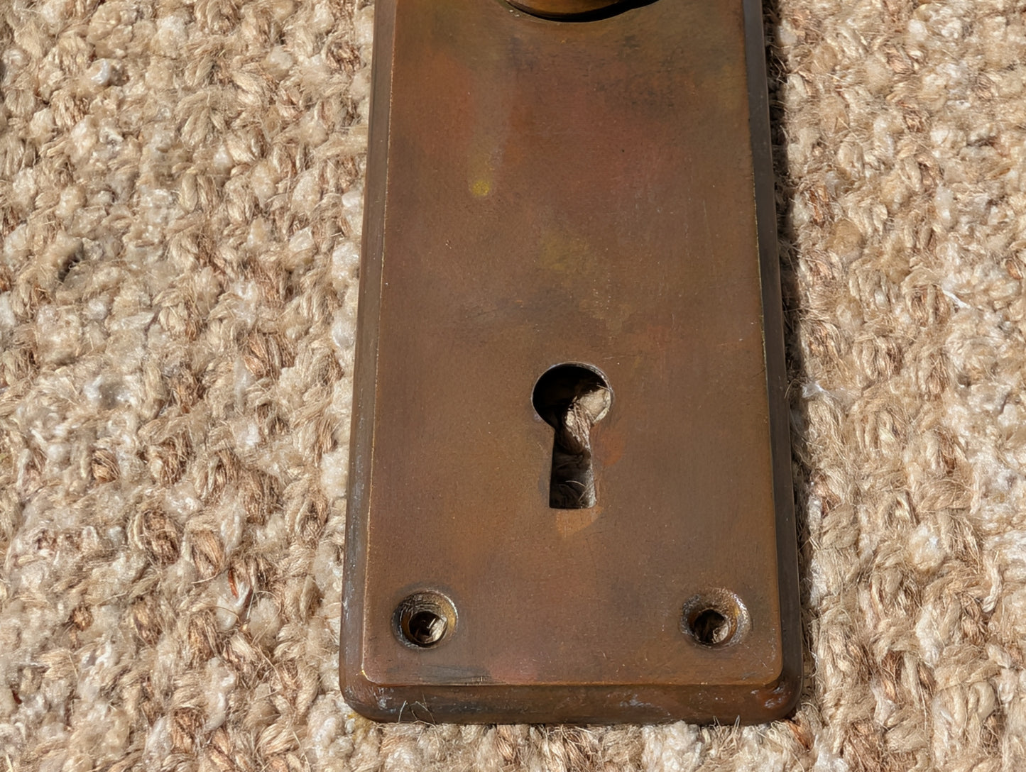 2 1/8" x 6" Antique Stamped Brass Door Knob Plate