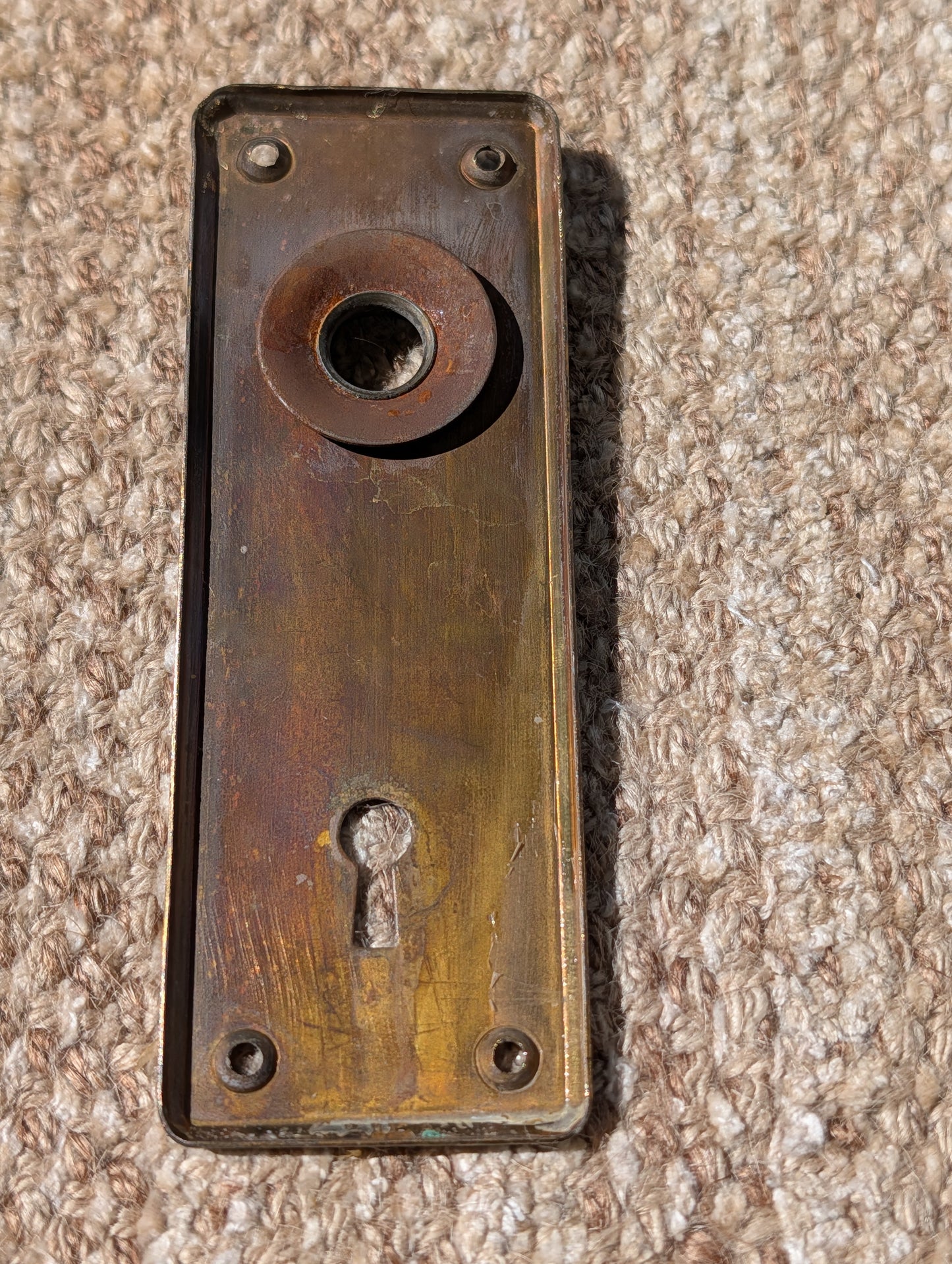 2 1/8" x 6" Antique Stamped Brass Door Knob Plate