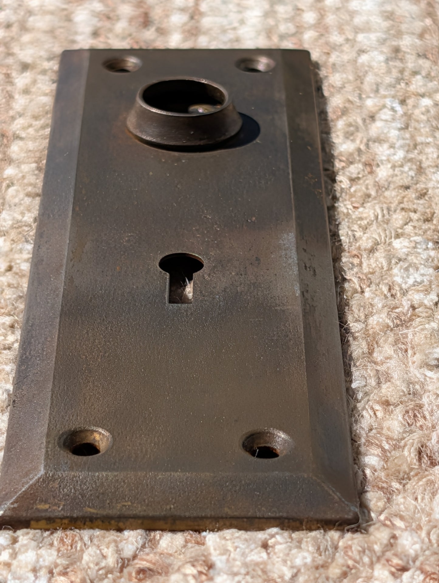 2 1/4" x 7" Antique Stamped Steel Door Knob Plate