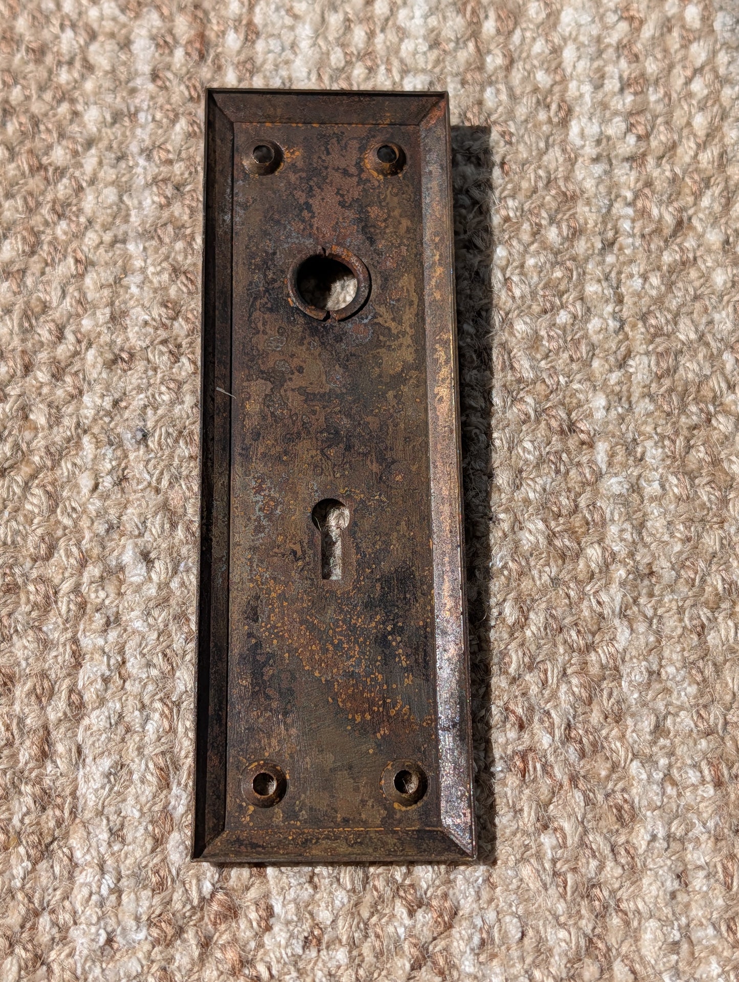 2 1/4" x 7" Antique Stamped Steel Door Knob Plate