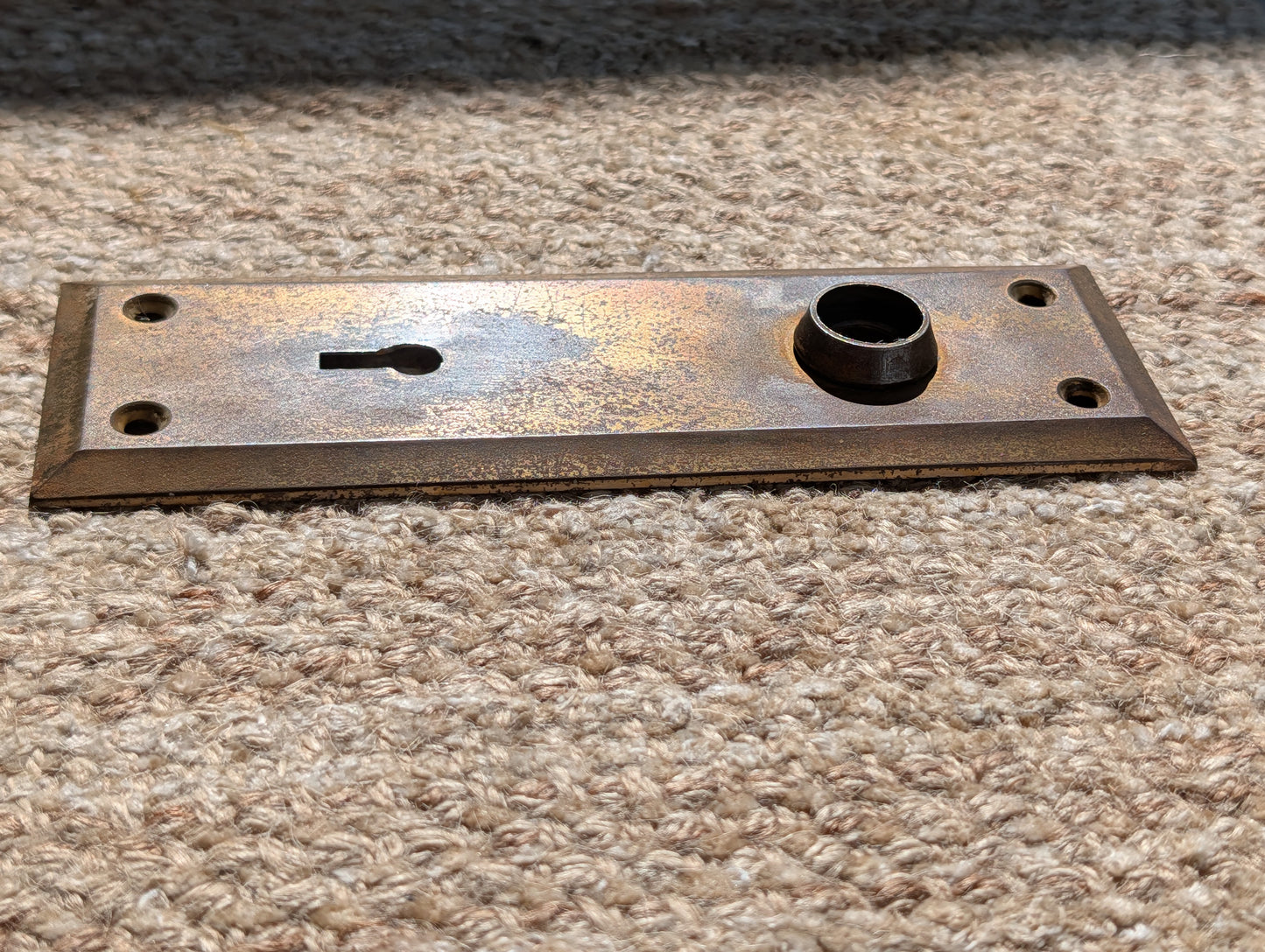 2 1/4" x 7" Antique Stamped Steel Door Knob Plate
