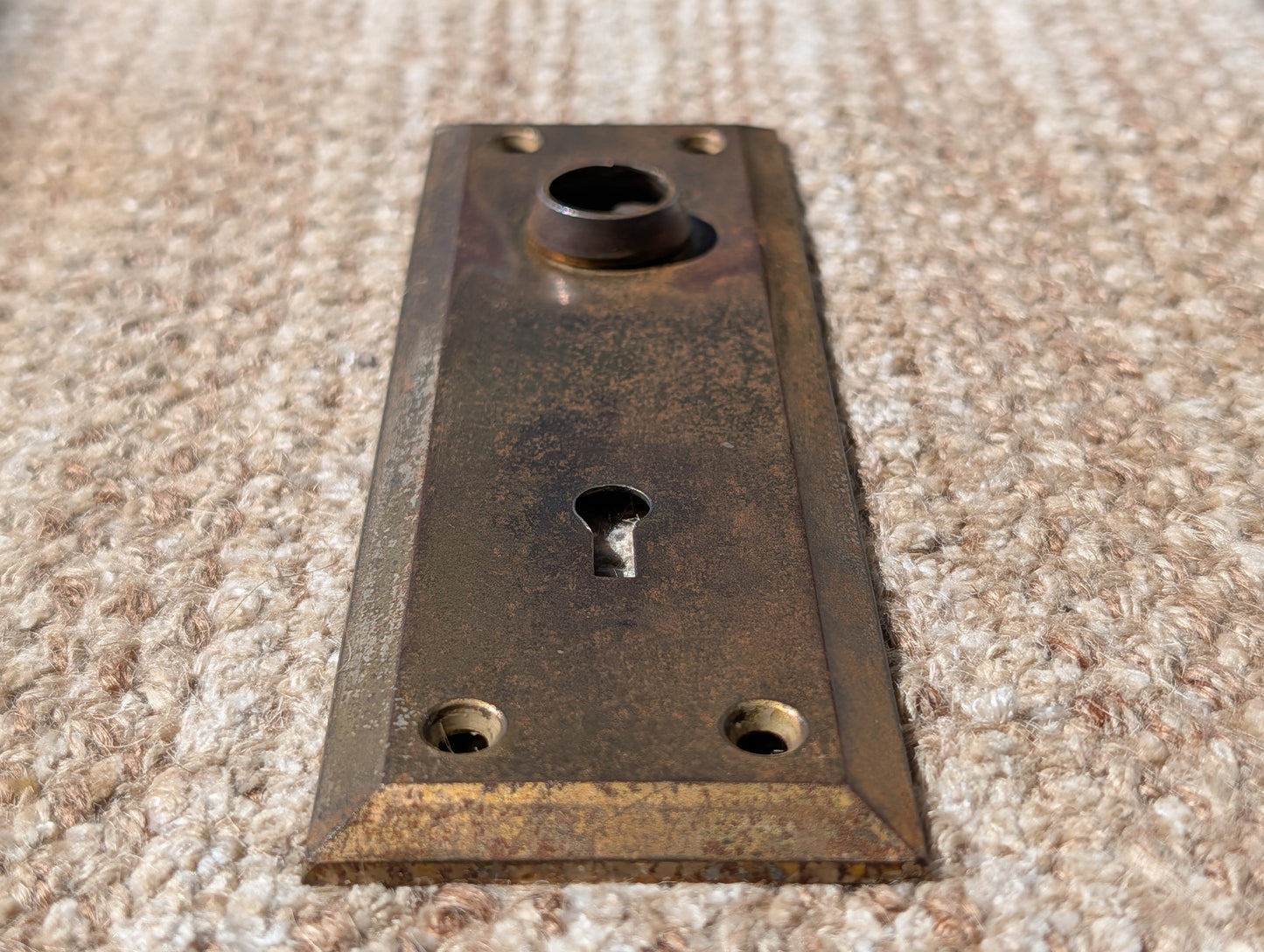 2 1/4" x 7" Antique Stamped Steel Door Knob Plate