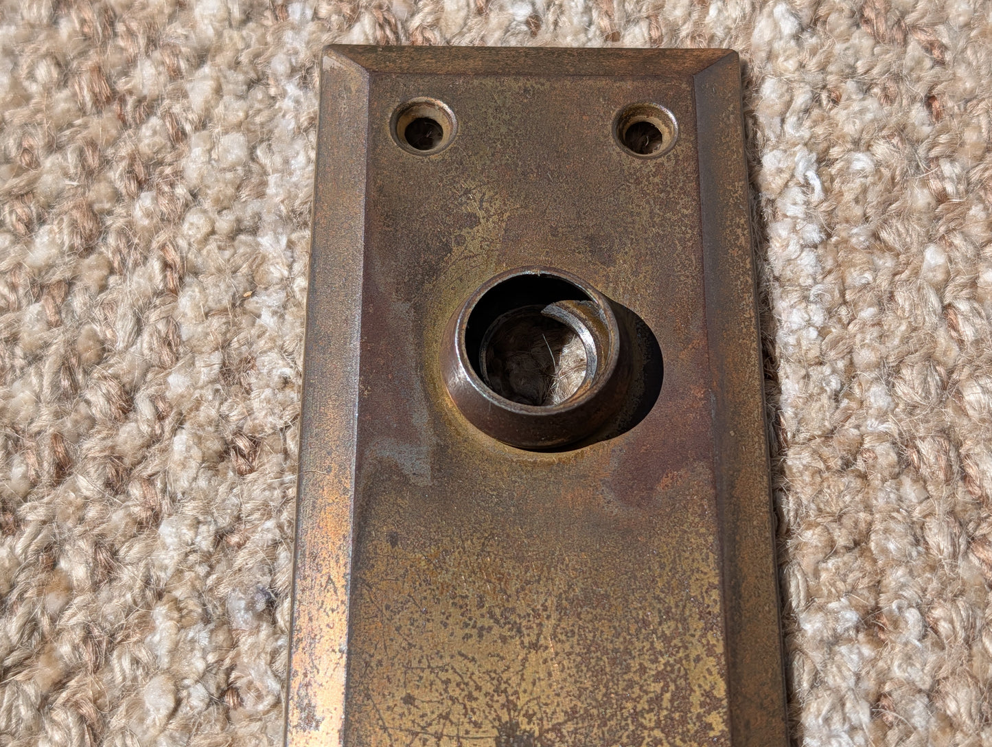 2 1/4" x 7" Antique Stamped Steel Door Knob Plate