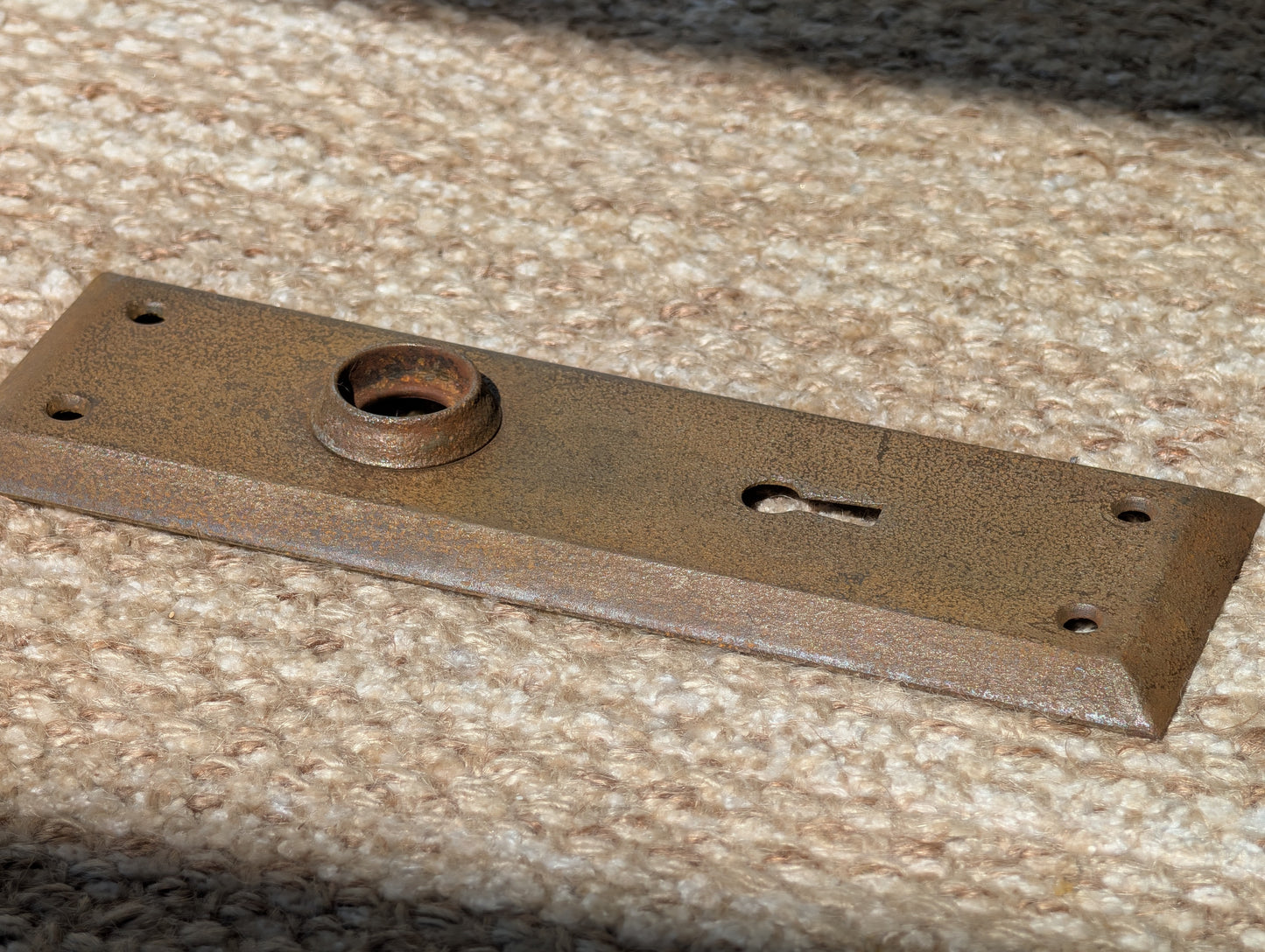 2 1/4" x 7" Antique Stamped Steel Door Knob Plate