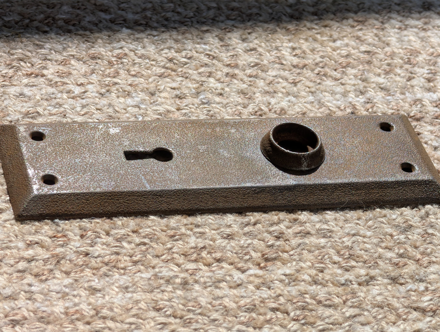 2 1/4" x 7" Antique Stamped Steel Door Knob Plate