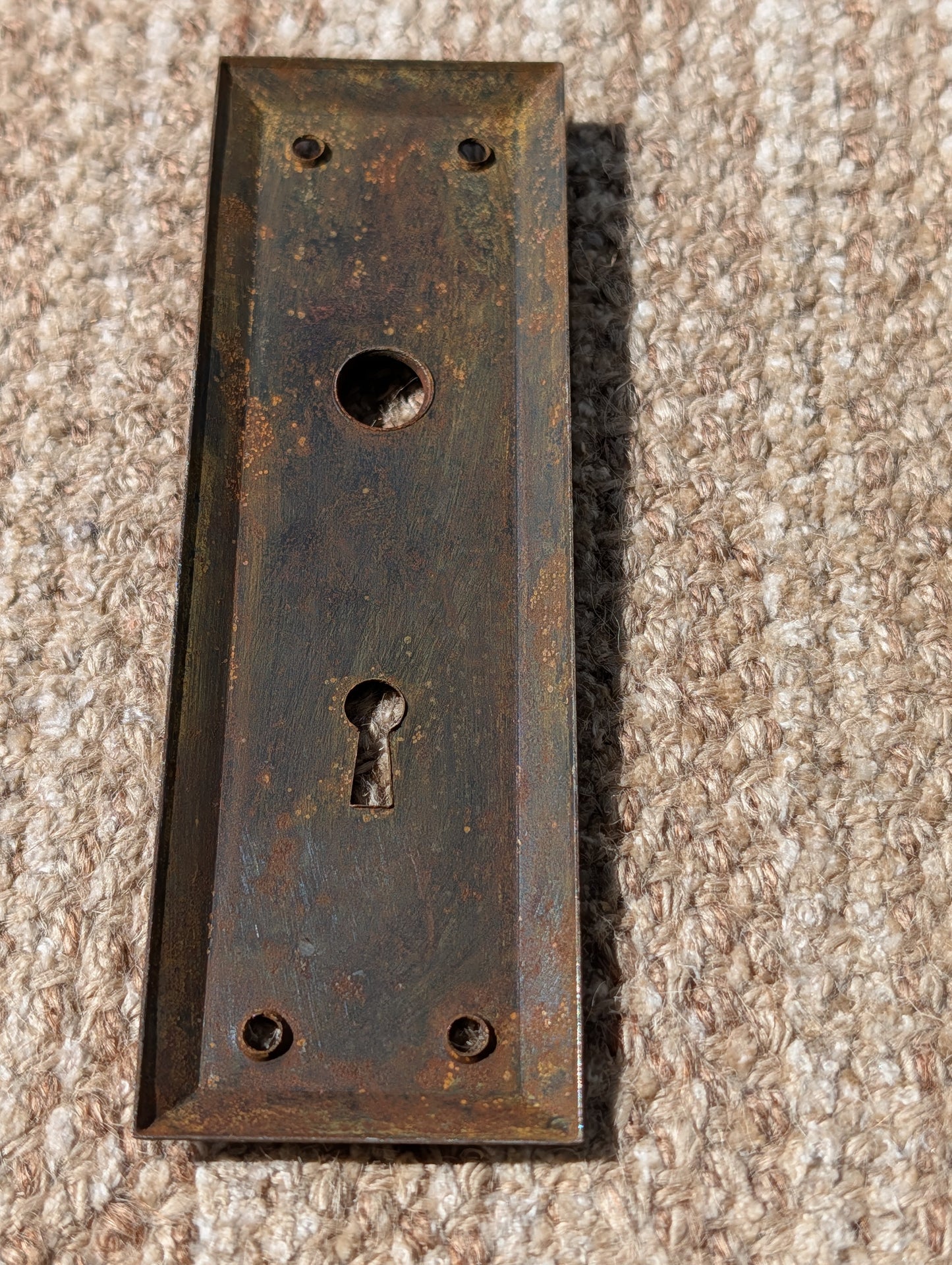 2 1/4" x 7" Antique Stamped Steel Door Knob Plate