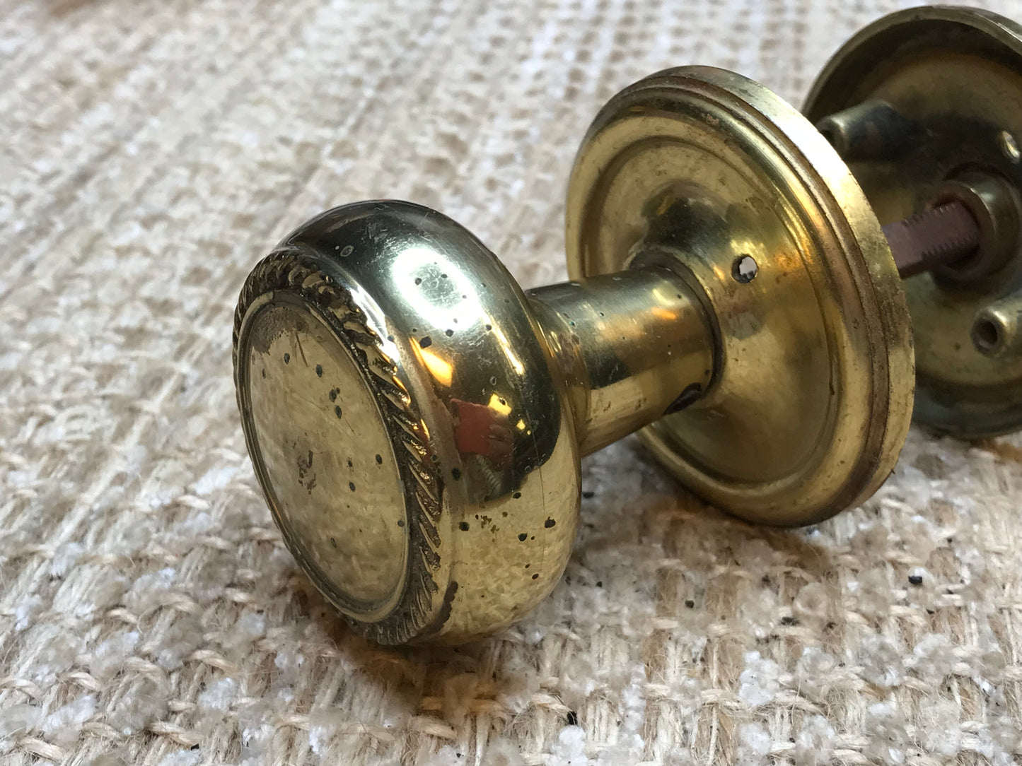 Antique Decorative Brass 2 1/8" Door Knobs & Rosettes