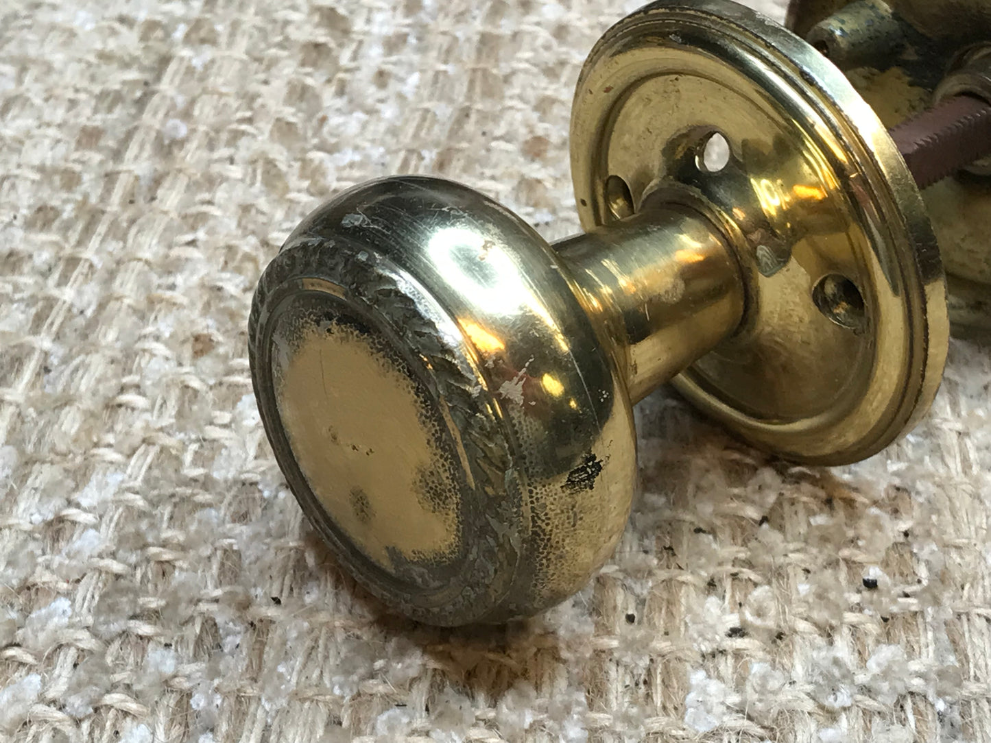 Antique Decorative Brass 2 1/8" Door Knobs & Rosettes