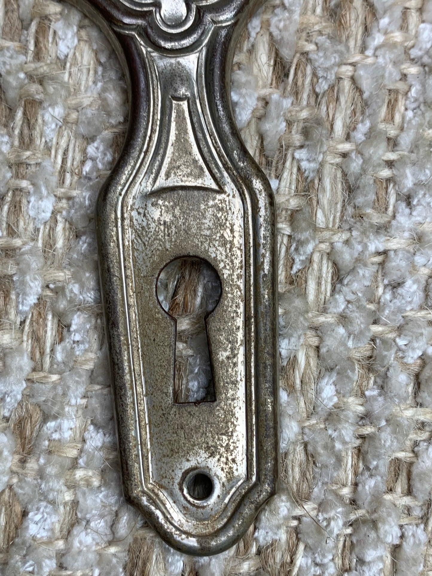 1 1/2" x 5 1/16" Antique Stamped Steel Door Knob Plate Hardware