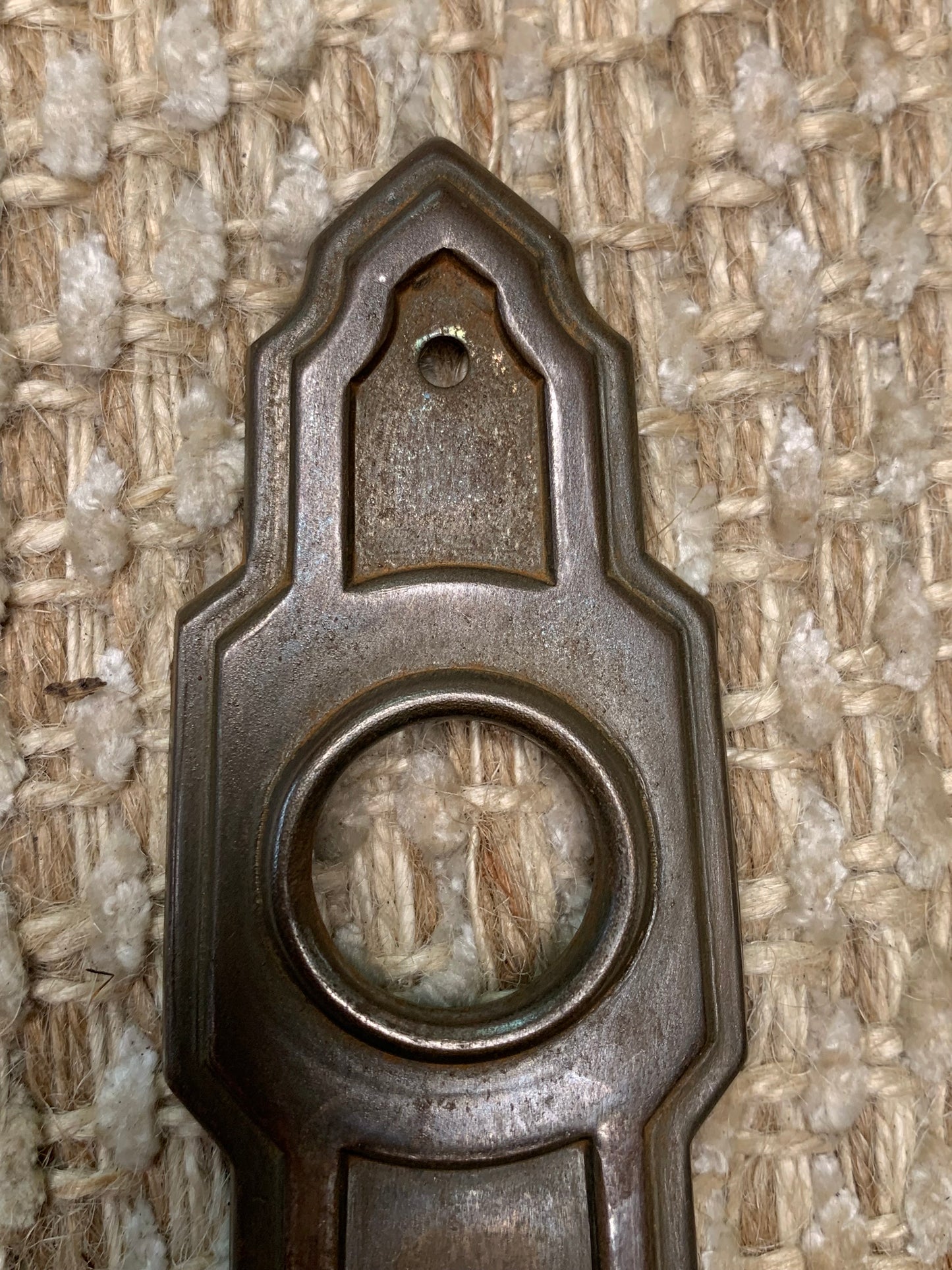 1 11/16" x 6 1/4" Antique Stamped Steel Door Knob Plate