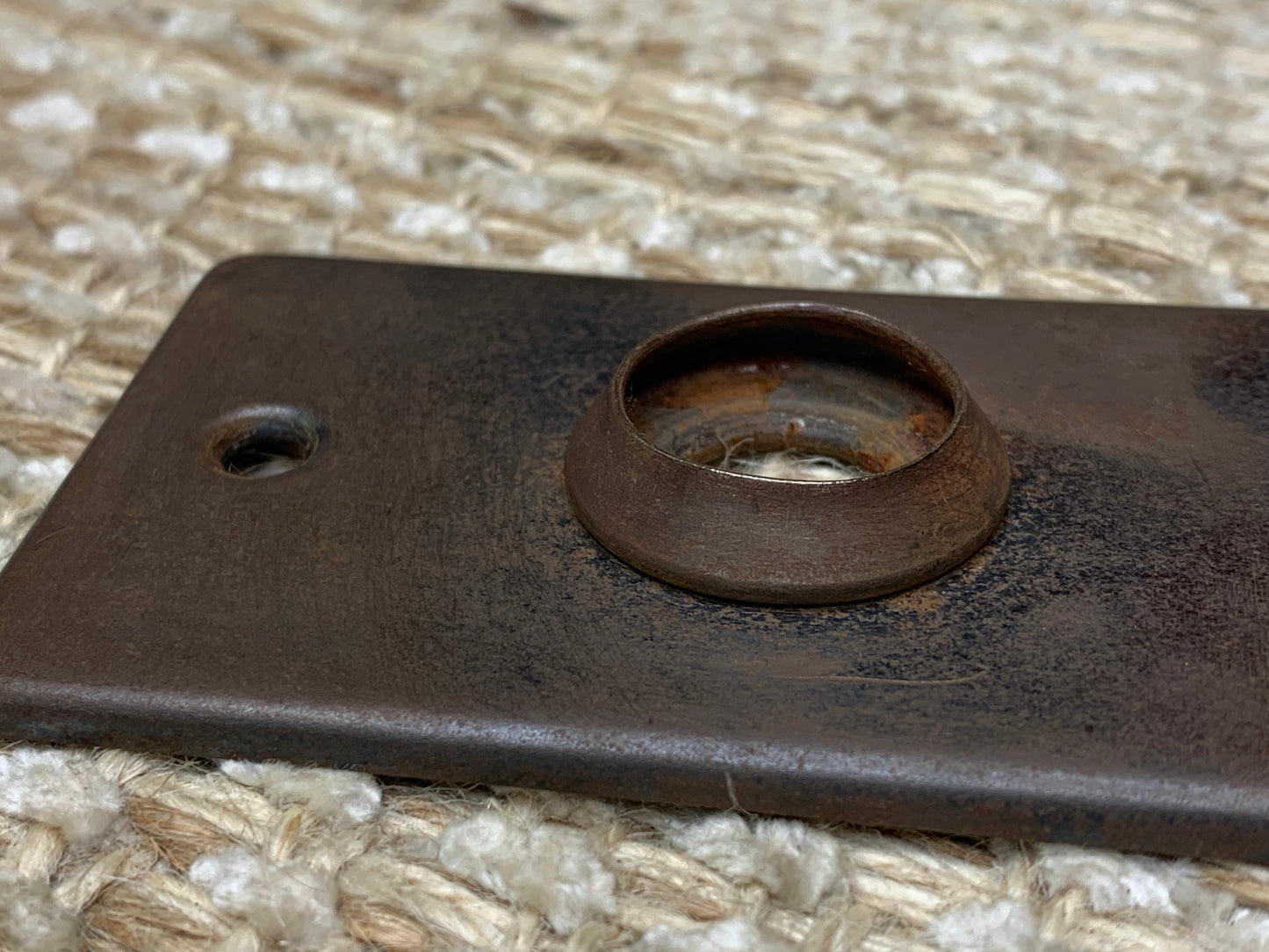 1 15/16" x 5 11/16" Antique Stamped Steel Door Knob Plate