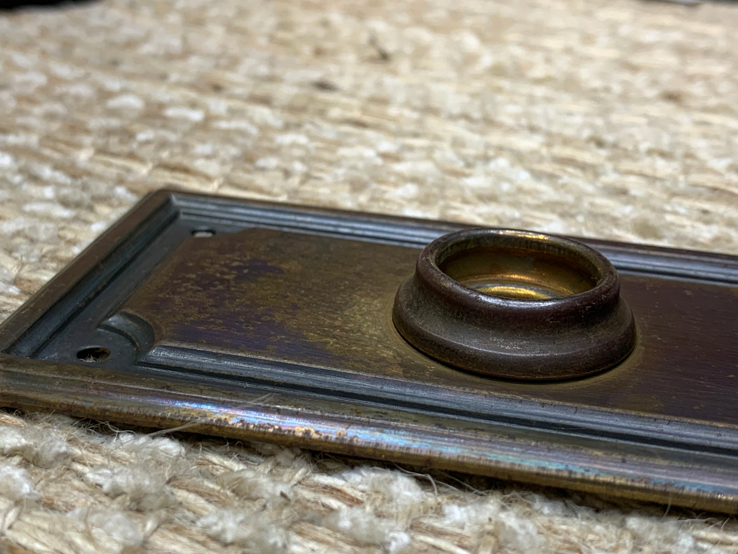 2 1/2" x 7" Antique Stamped Steel Door Knob Plate