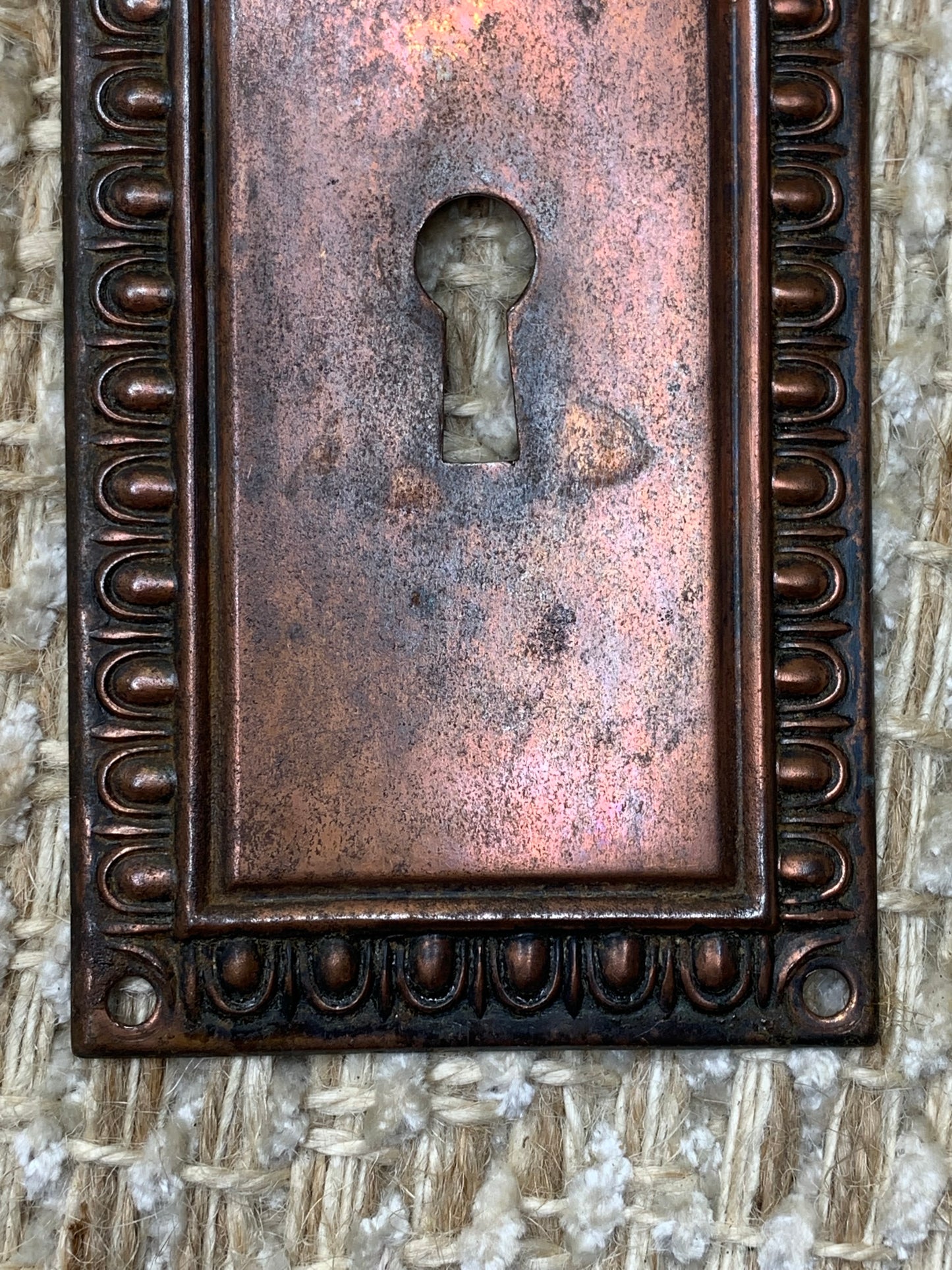 2 5/16" x 6 1/2" Antique Stamped Steel Door Knob Plate