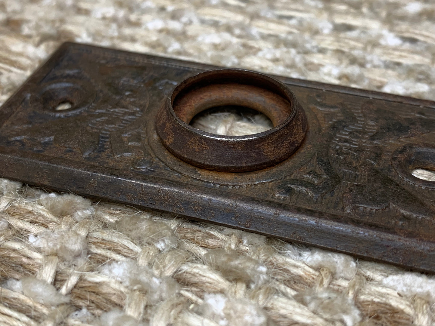 1 7/16" x 3" Antique Stamped Steel Door Knob Plate Rosette