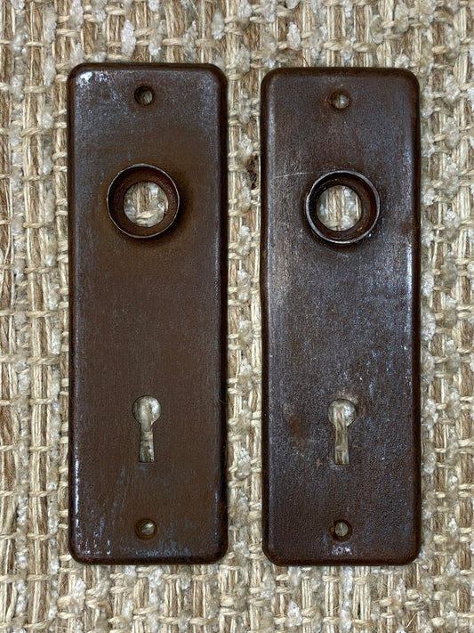 1 3/4" x 5 1/2" Pair Of Antique Stamped Steel Door Knob Plates