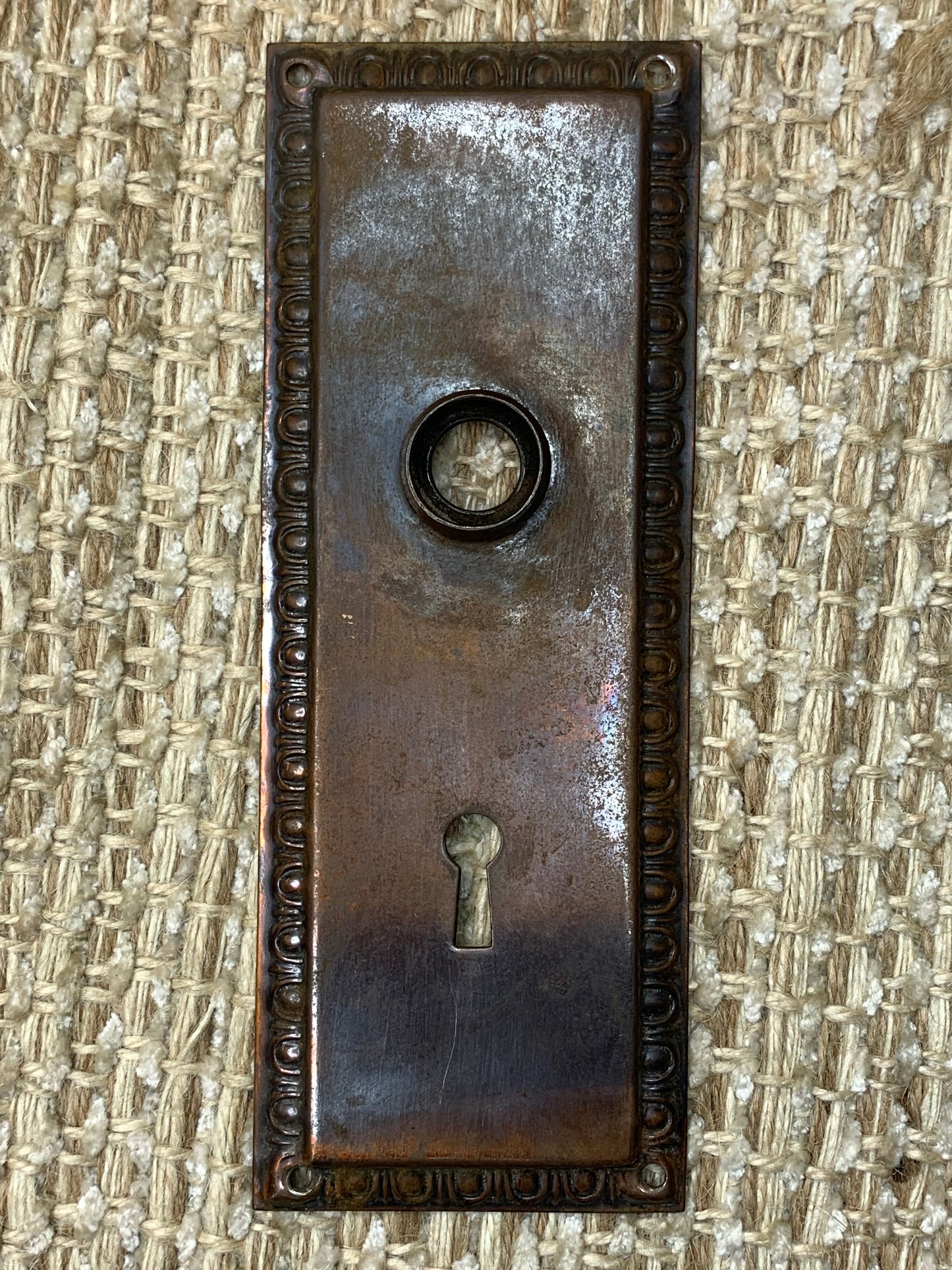 2 5/8" x 7" Antique Stamped Steel Door Knob Plate