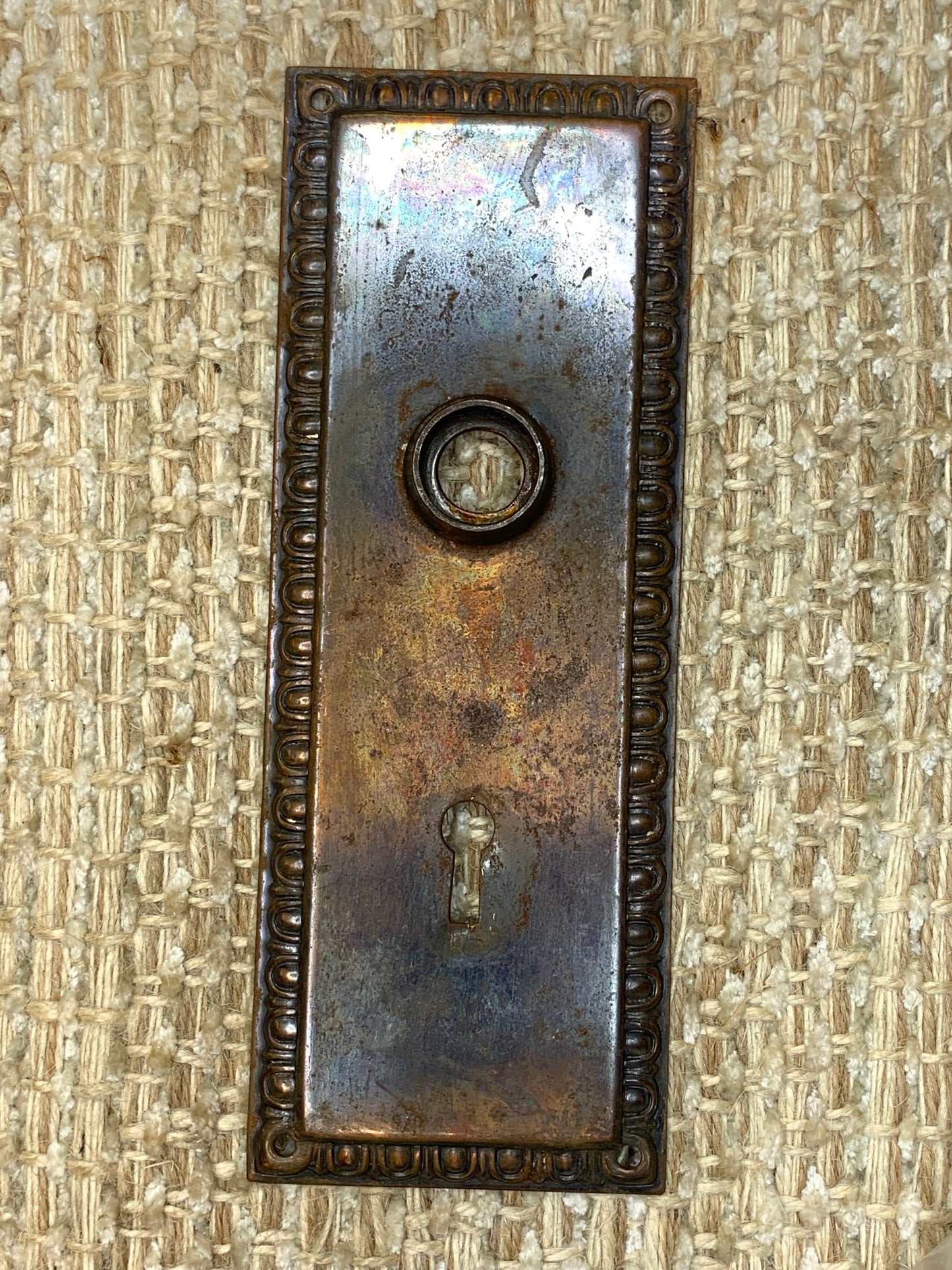 2 5/8" x 7" Antique Stamped Steel Door Knob Plate