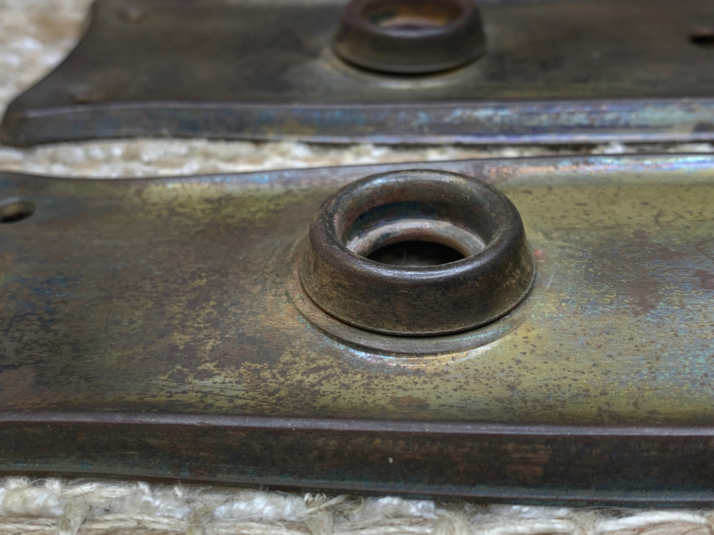 2 1/2" x 7 3/4" Pair Of Antique Stamped Steel Door Knob Plates