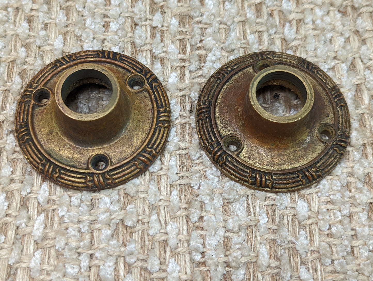 Antique Yale Cast Brass Oval Door Knob Set With Rosettes Circa 1899