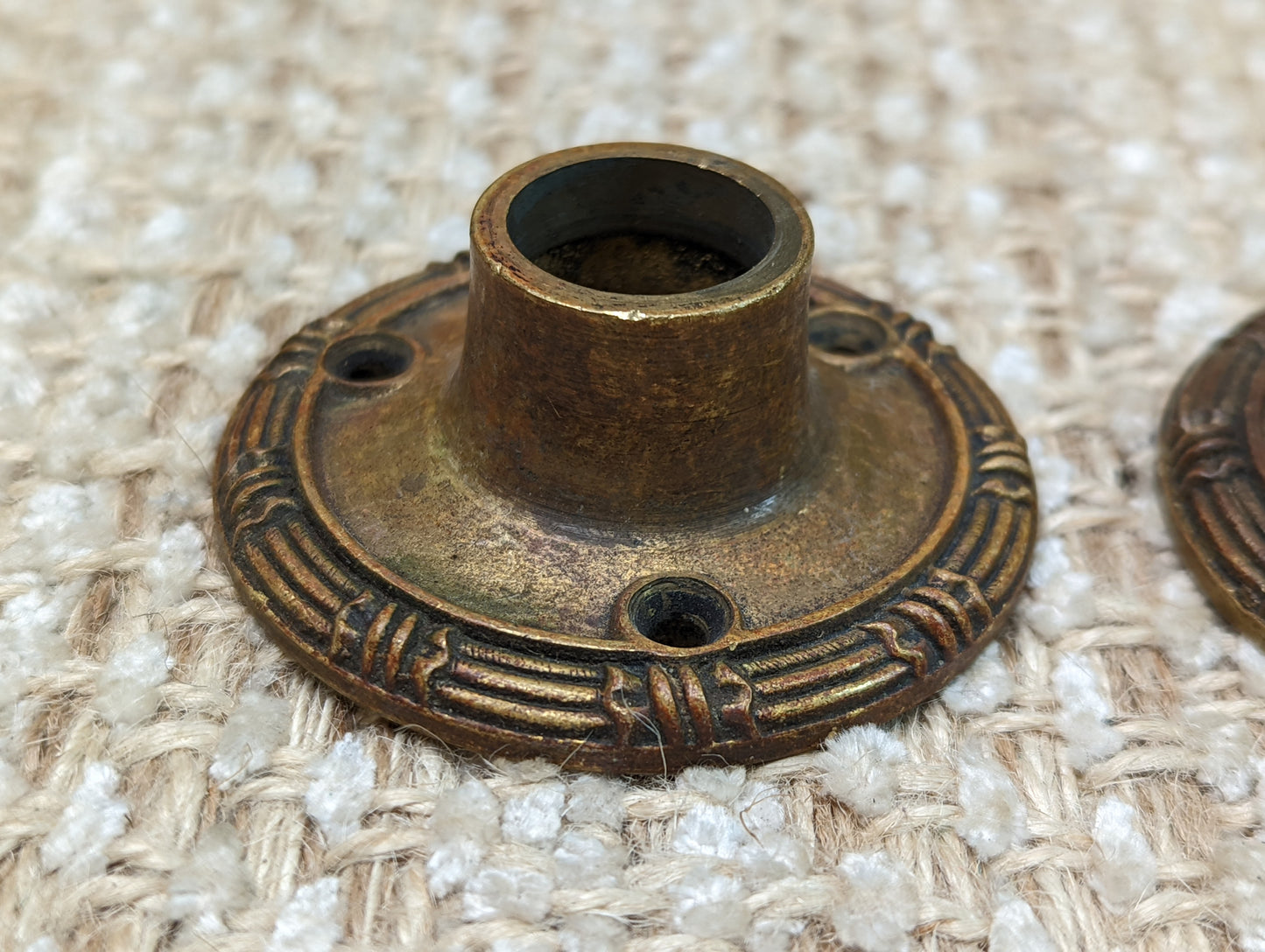 Antique Yale Cast Brass Oval Door Knob Set With Rosettes Circa 1899