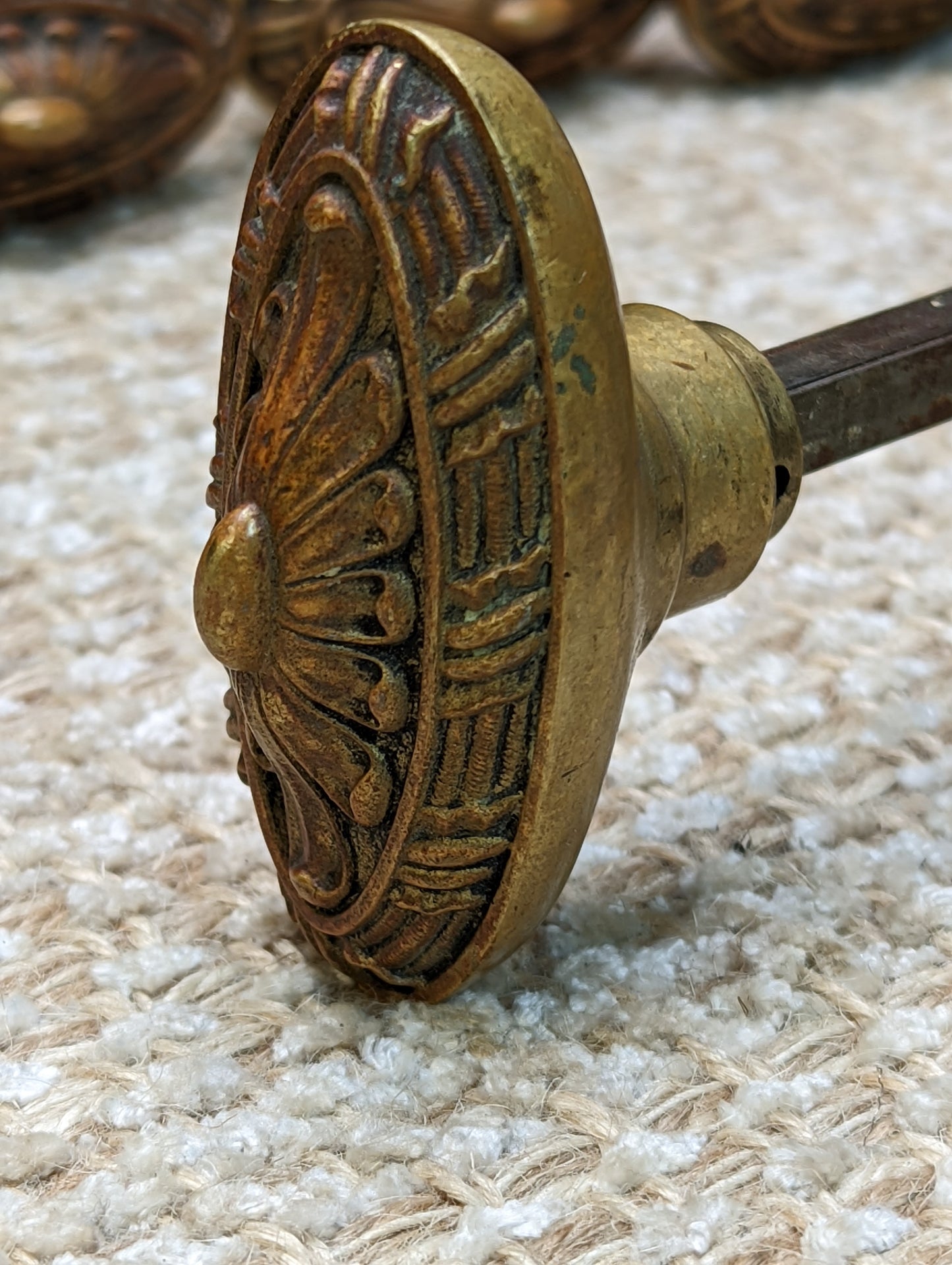 Antique Yale Cast Brass Oval Door Knob Set With Rosettes Circa 1899