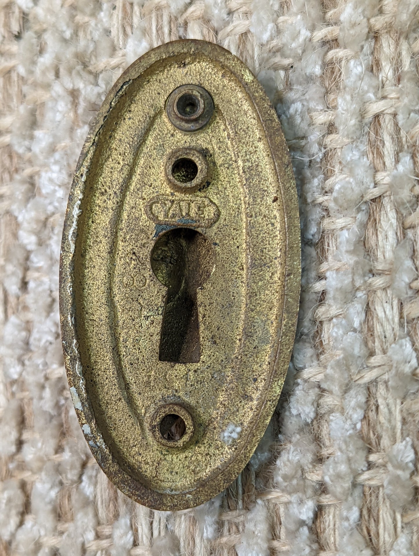 Antique Yale Brass or Bronze Key Hole Cover Escutcheon With Swinging Cover Circa 1899