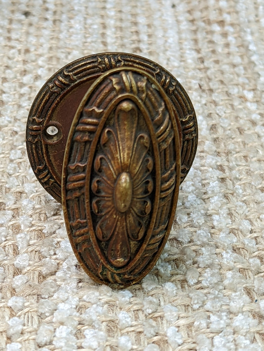 Antique Yale Cast Brass Oval Door Knob Set With Rosettes Circa 1899