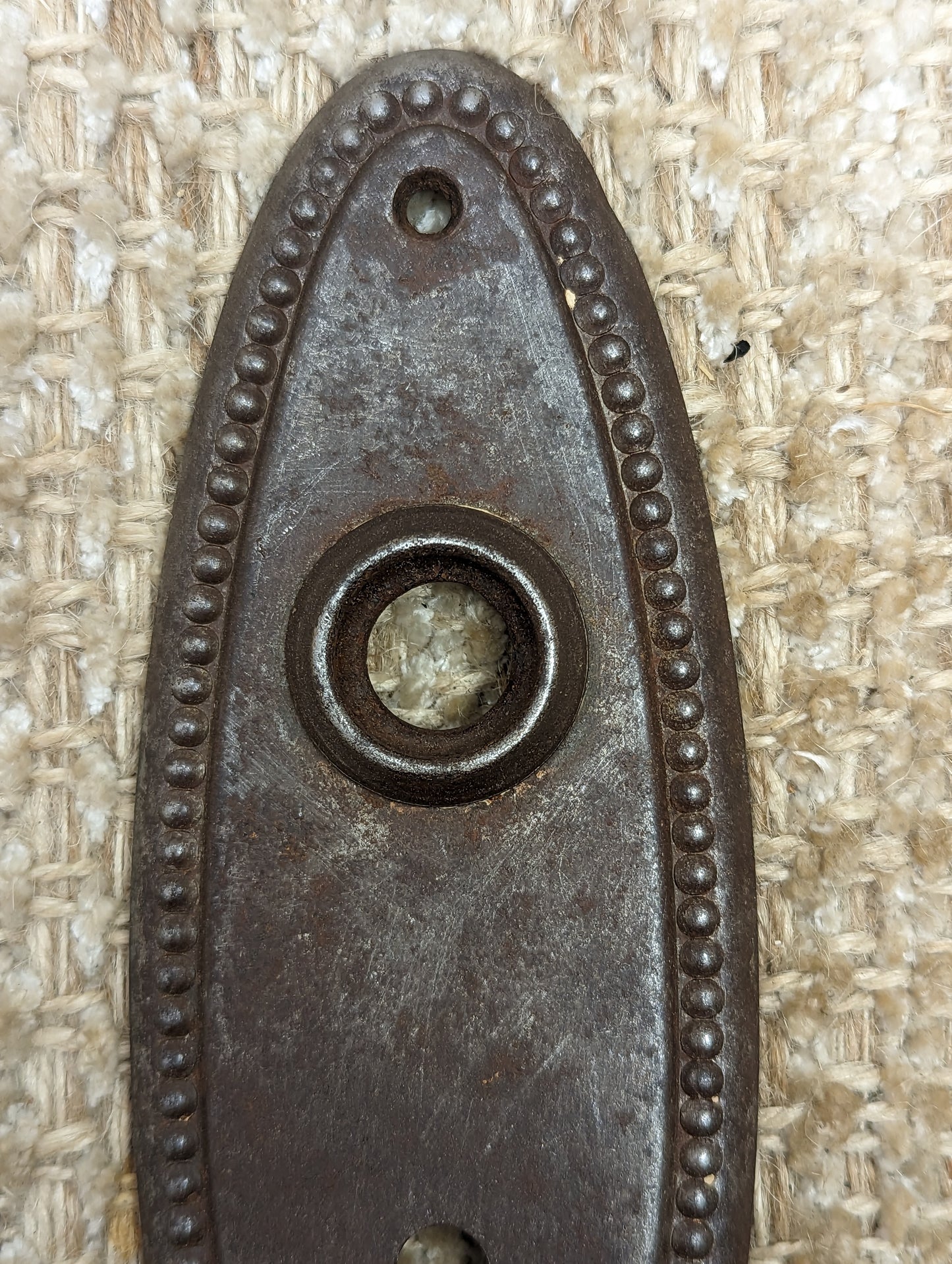 2 1/4" x 6 3/4" Antique Stamped Steel Door Knob Plates