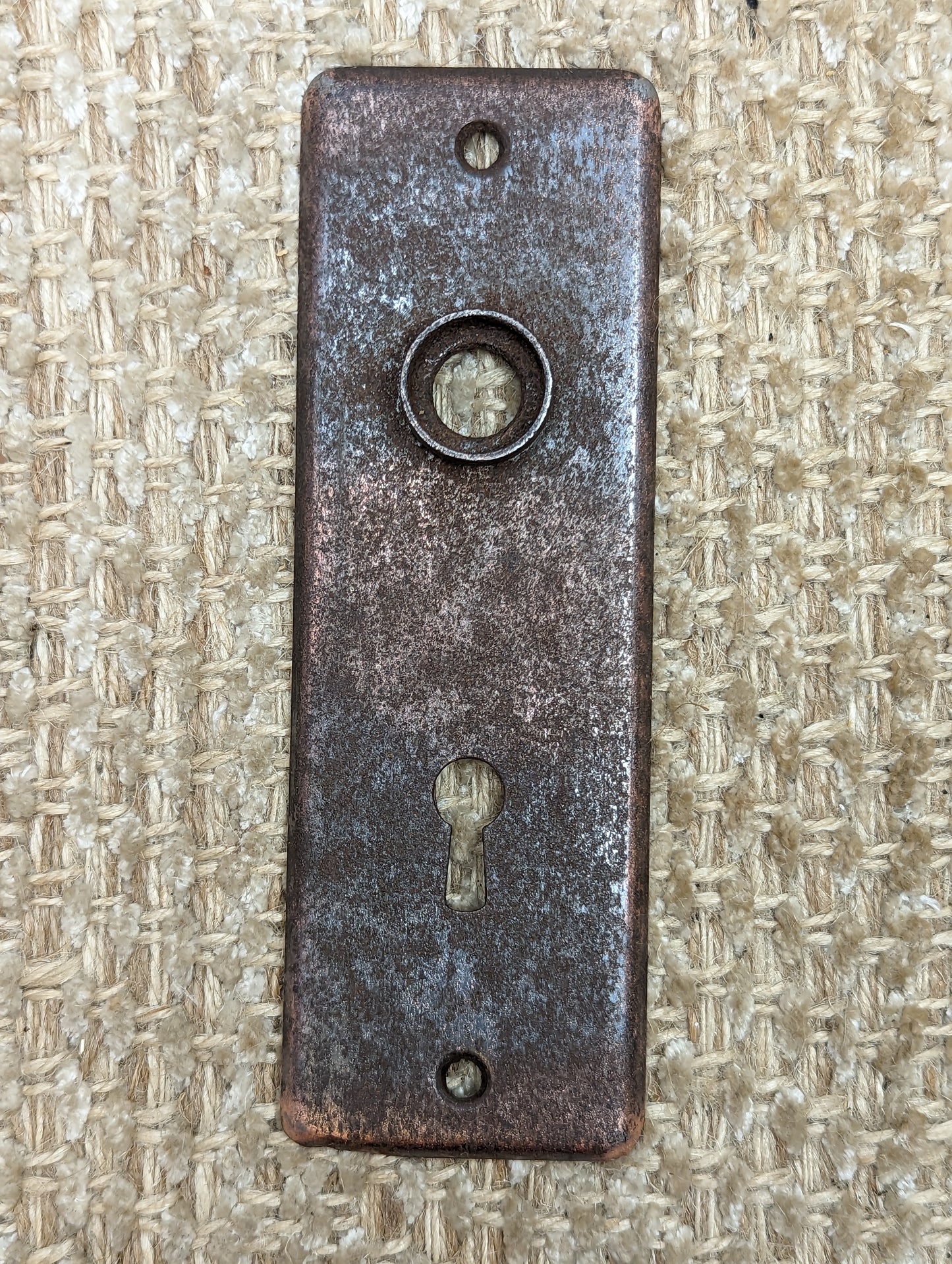 1 15/16" x 5 13/16" Pair Of Antique Stamped Steel Door Knob Plates