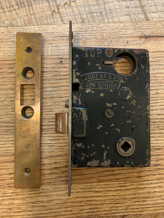 Antique Sargent Co. Easy Spring Exterior Mortise Lock With Brass Face Plate