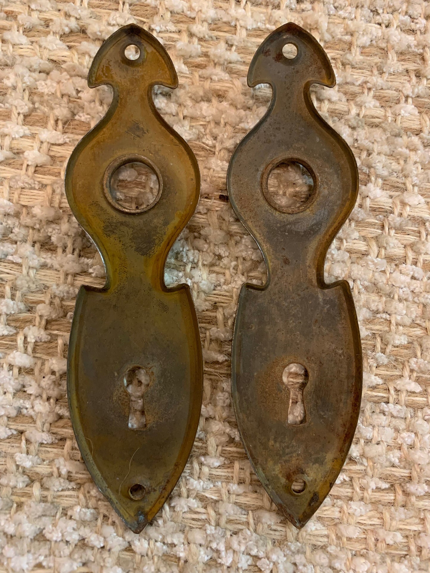 Pair Of Antique 1 1/2" x 5 3/4" Steel Door Knob Plates