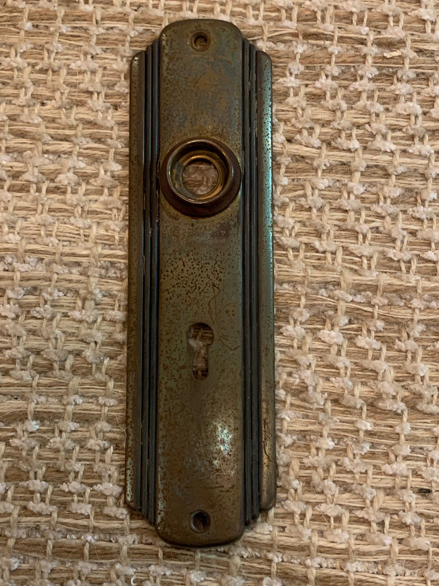 2" x 7 1/4" Antique Stamped Steel Door Knob Plate