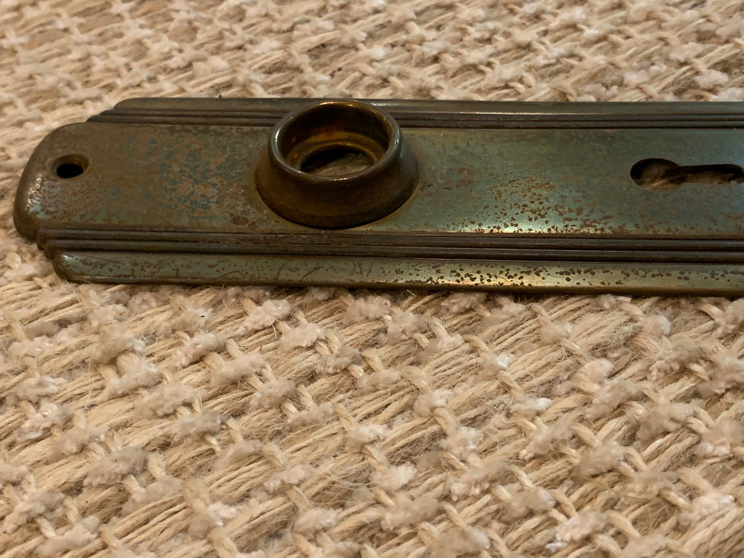 2" x 7 1/4" Antique Stamped Steel Door Knob Plate