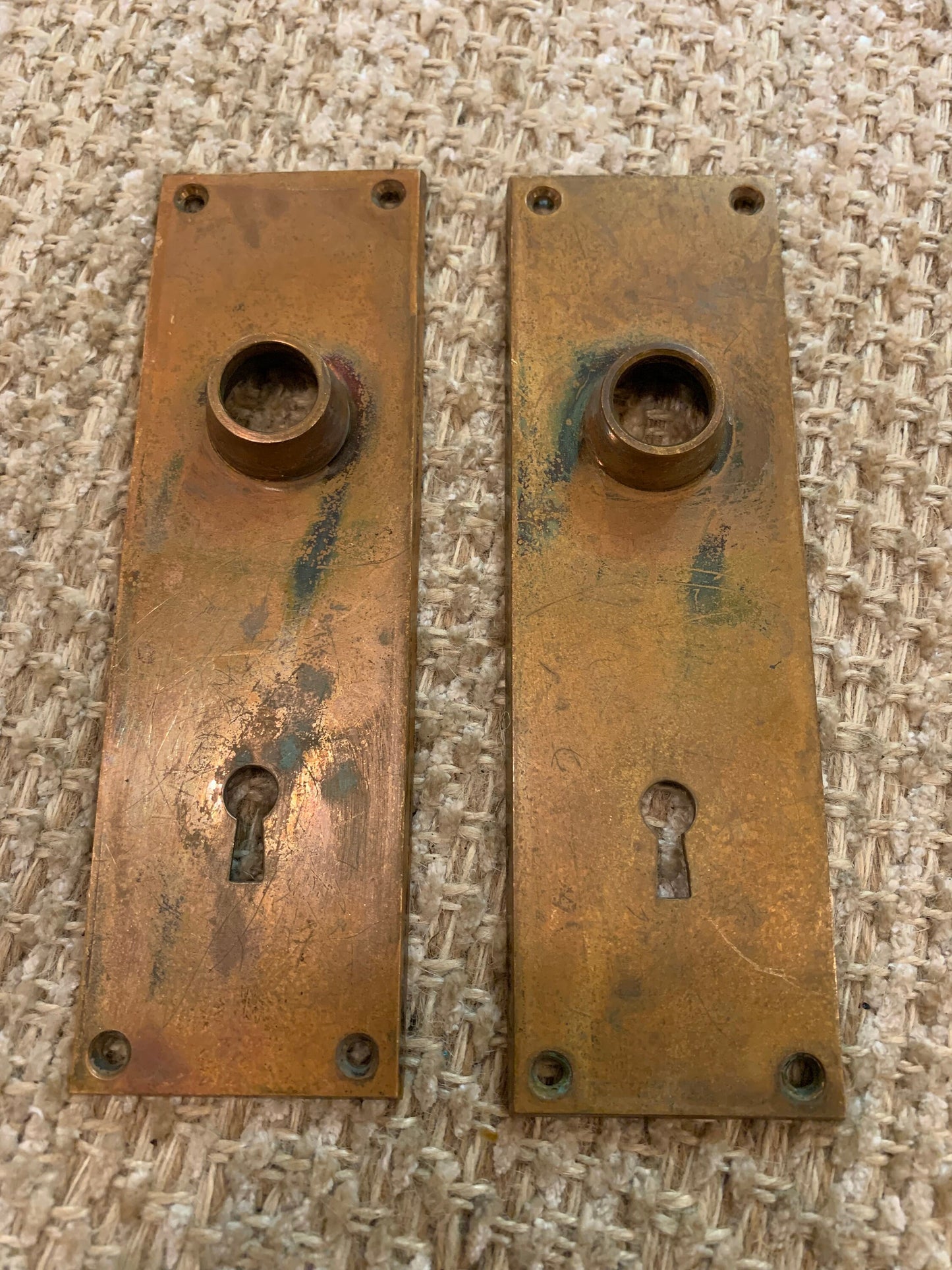 2 1/16" x 6 13/16" Pair Of Yale Antique Cast Brass Door Knob Plates