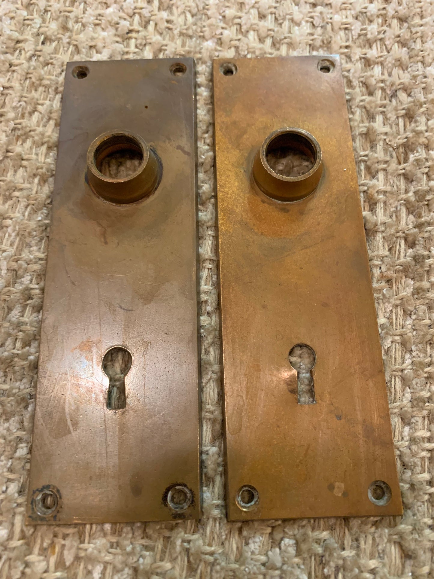 2 1/16" x 6 13/16" Pair Of Yale Antique Cast Brass Door Knob Plates