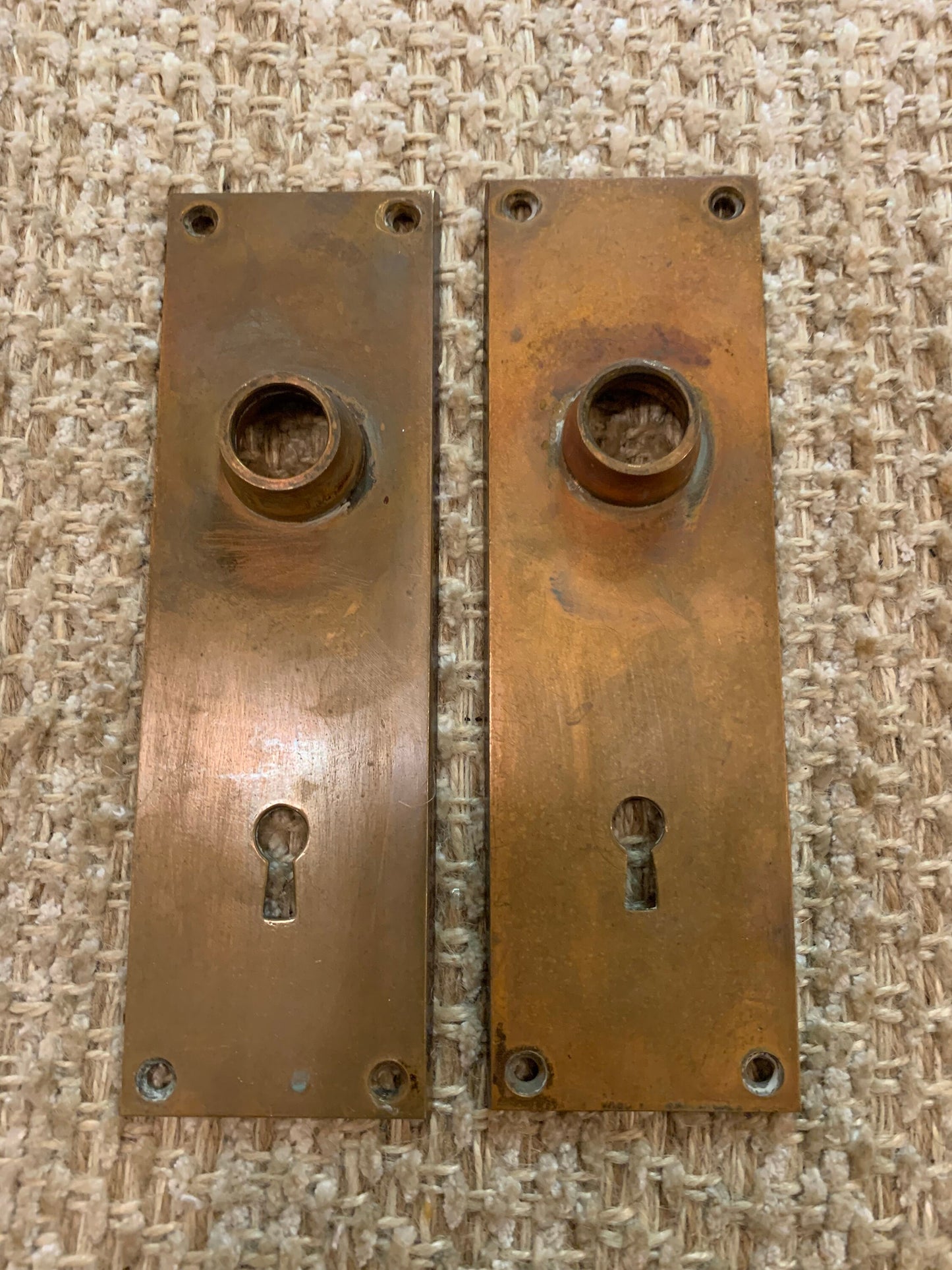 2 1/16" x 6 13/16" Pair Of Yale Antique Cast Brass Door Knob Plates