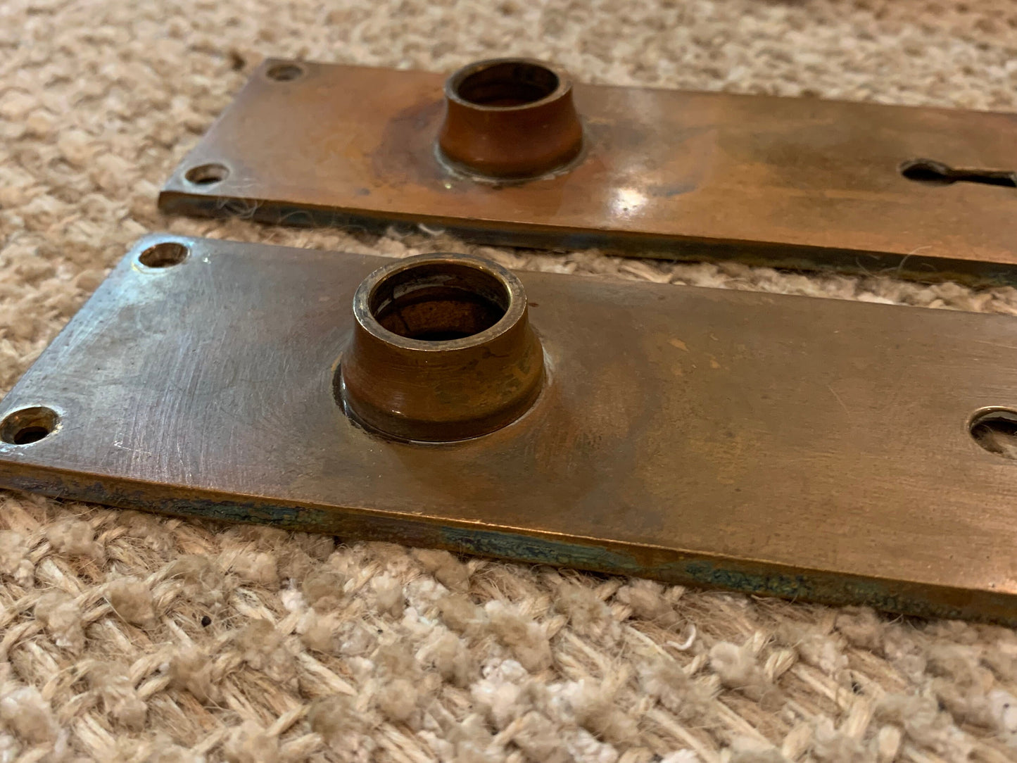 2 1/16" x 6 13/16" Pair Of Yale Antique Cast Brass Door Knob Plates